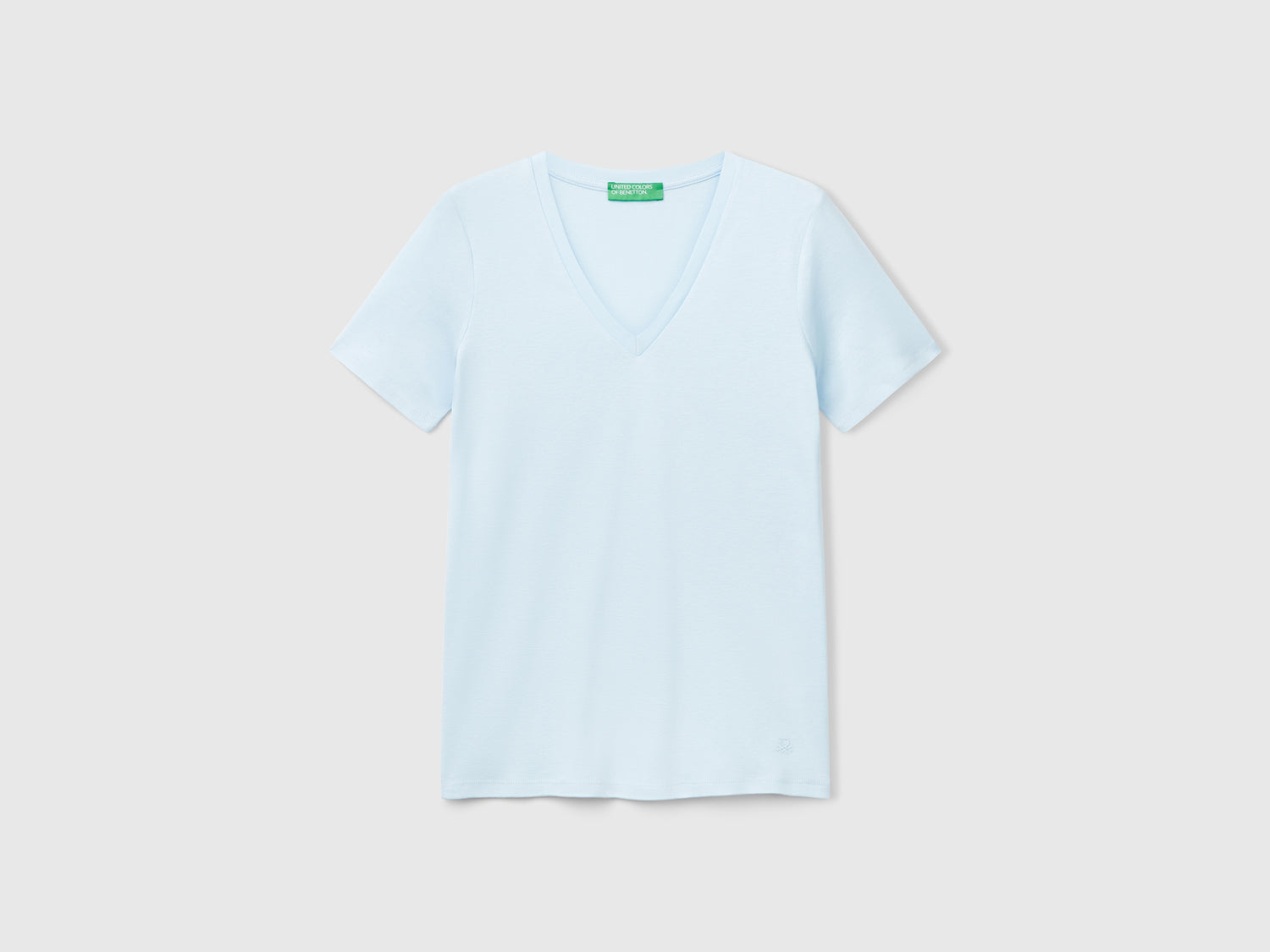T-shirt in puro cotone con scollo a V da donna celeste | Benetton Outlet
