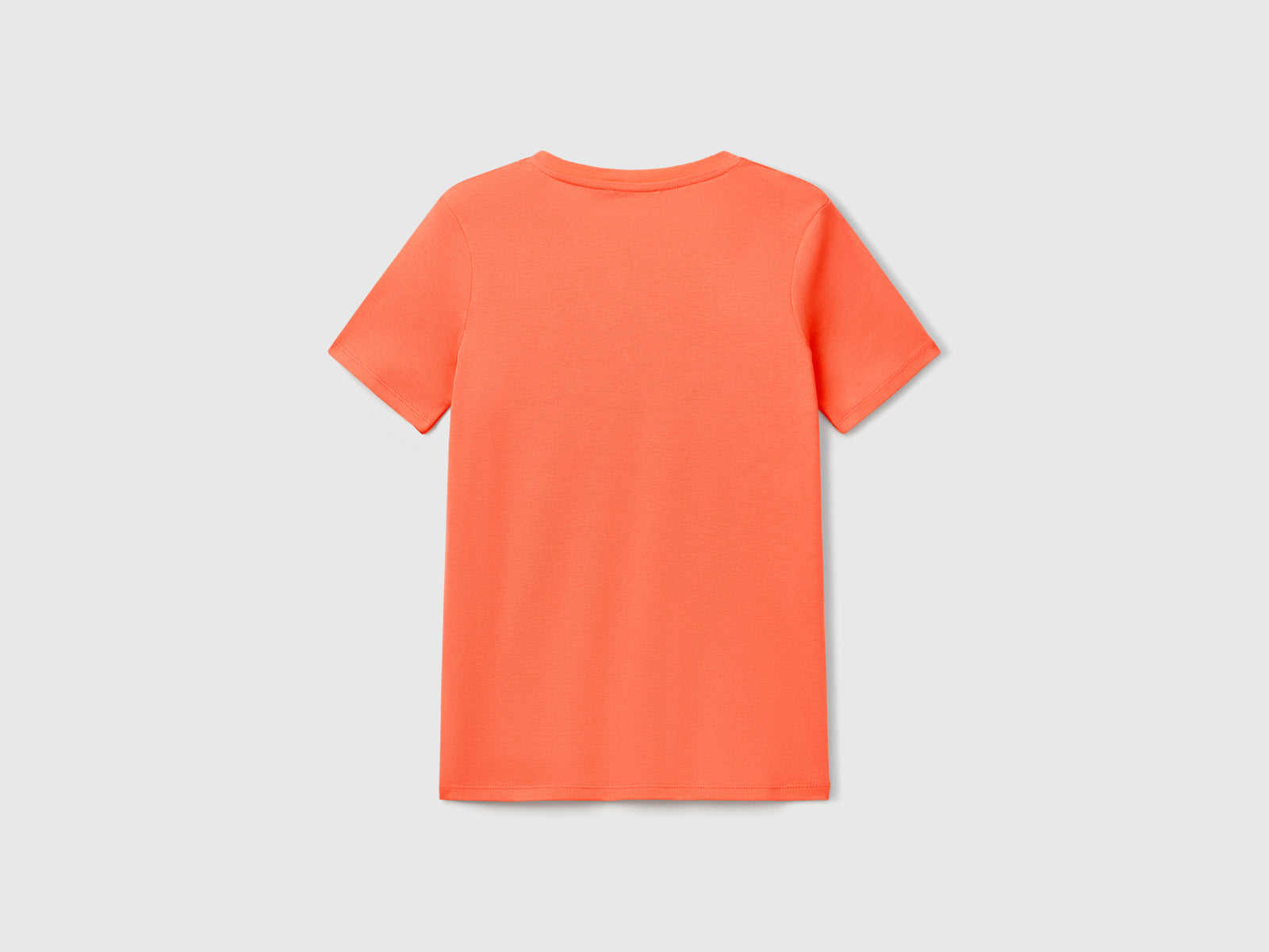 T-shirt corallo in puro cotone con scollo a V da donna arancione 2 | Benetton Outlet