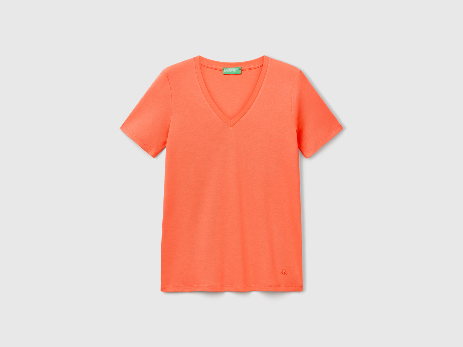 T-shirt corallo in puro cotone con scollo a V da donna arancione | Benetton Outlet