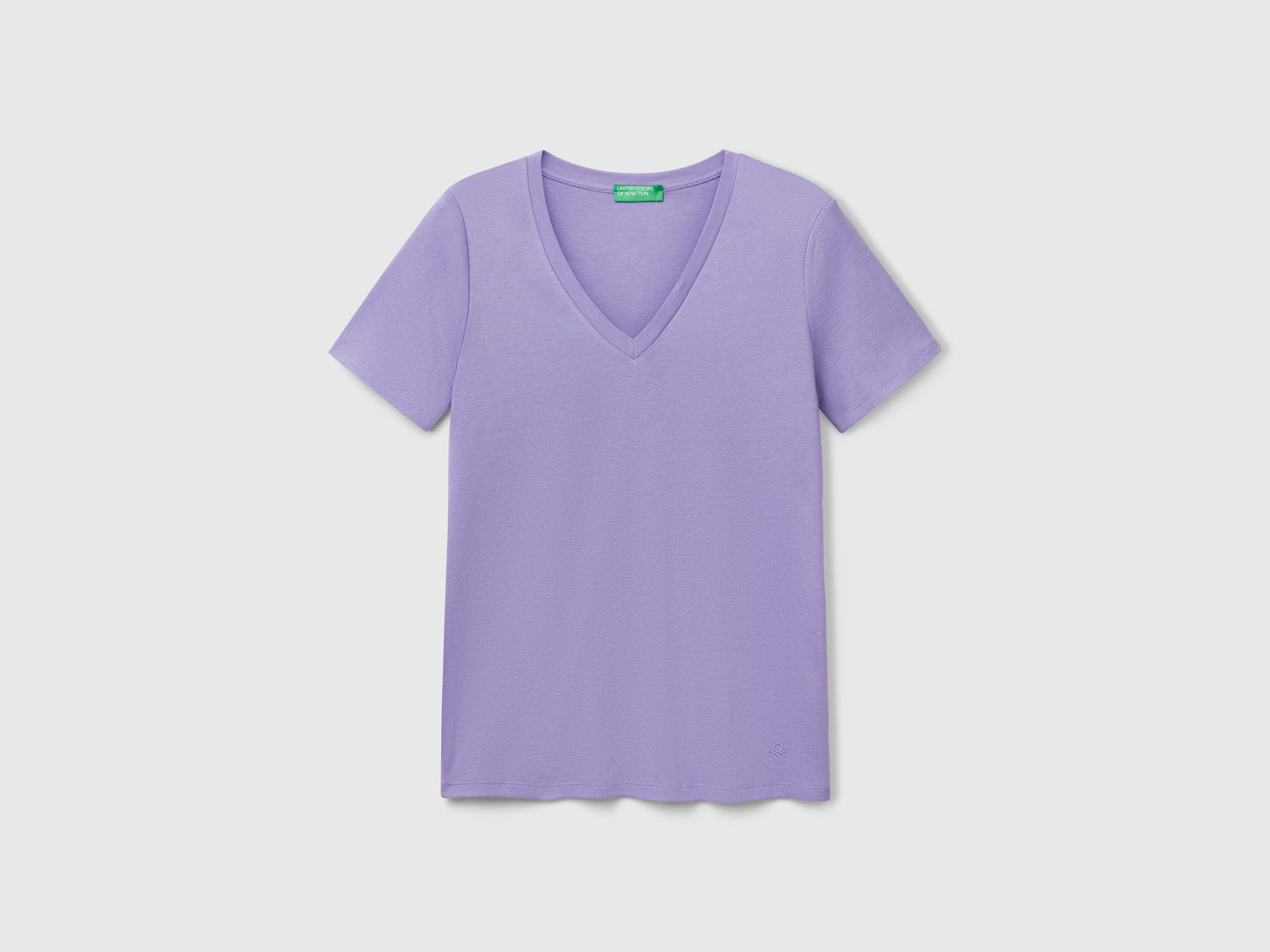 T-shirt in puro cotone con scollo a V da donna pervinca | Benetton Outlet