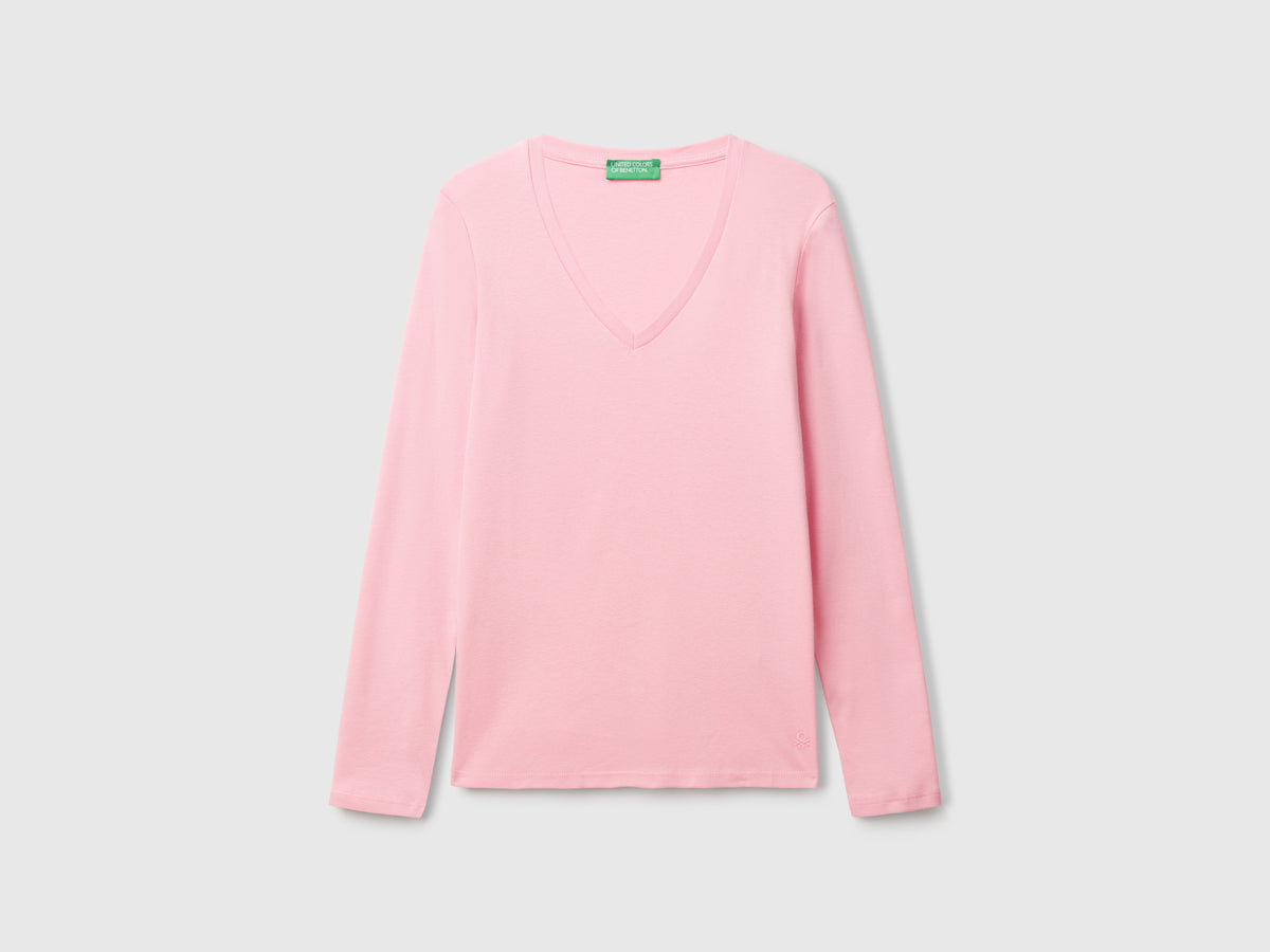 T-shirt a manica lunga con scollo a V