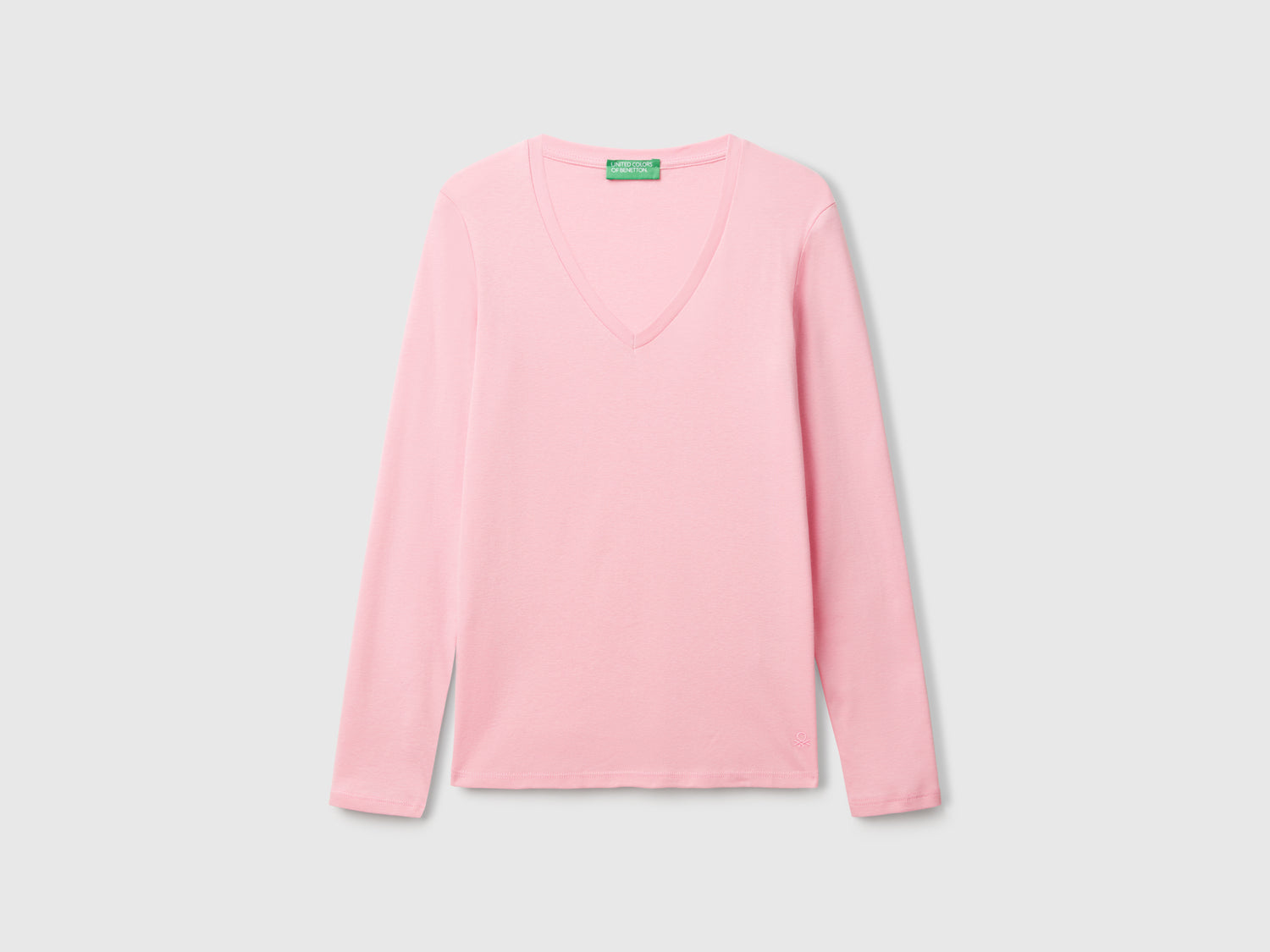 T-shirt a manica lunga con scollo a V da donna rosa | Benetton Outlet