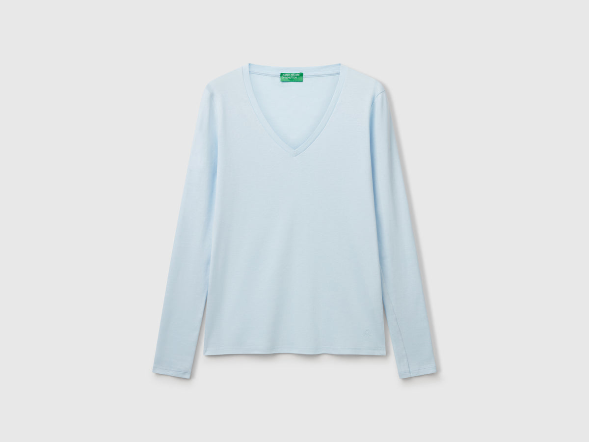 T-shirt a manica lunga con scollo a V