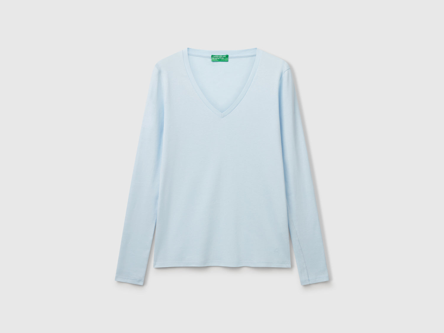 T-shirt a manica lunga con scollo a V da donna celeste | Benetton Outlet