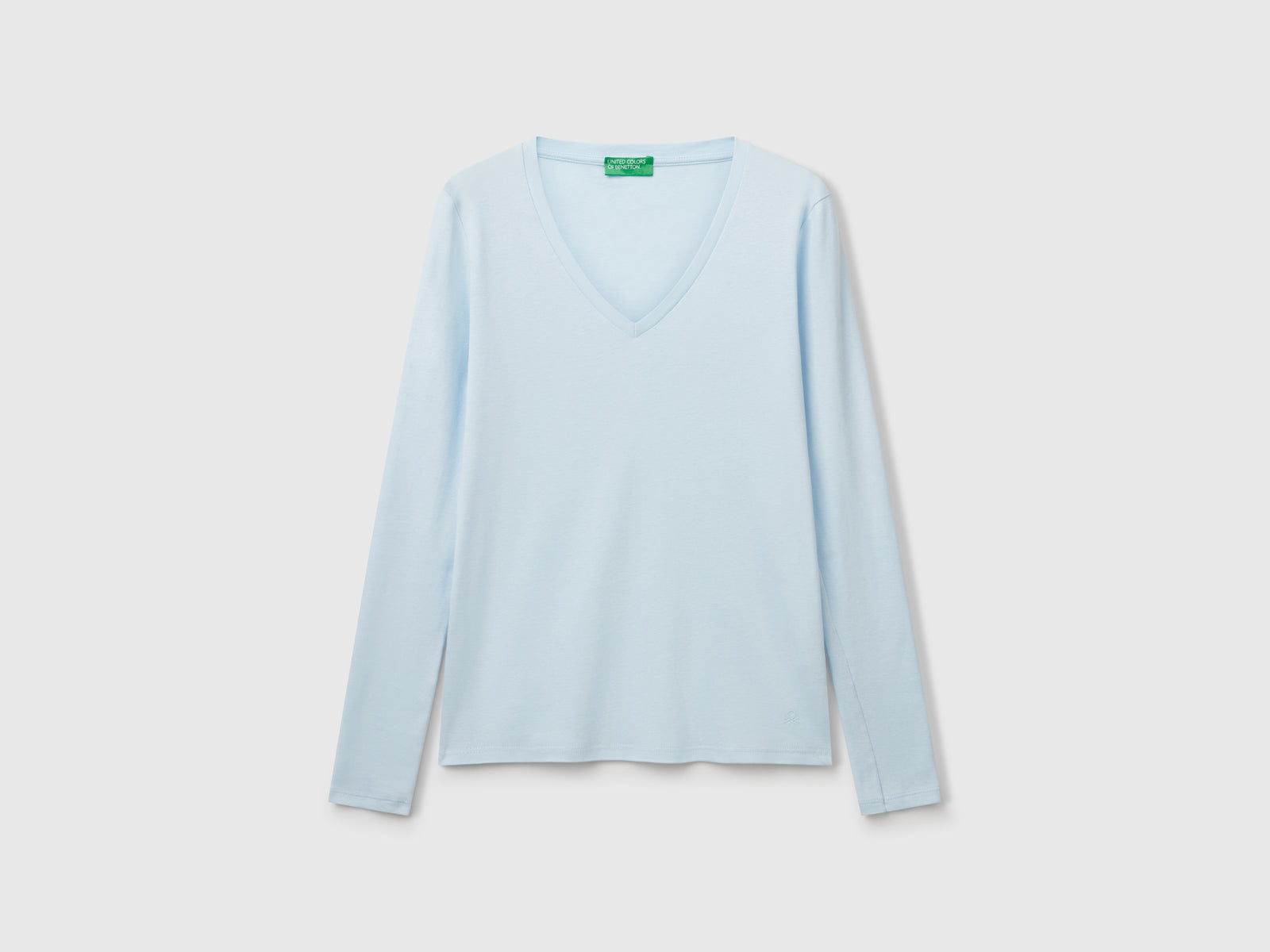 T-shirt a manica lunga con scollo a V da donna celeste | Benetton Outlet