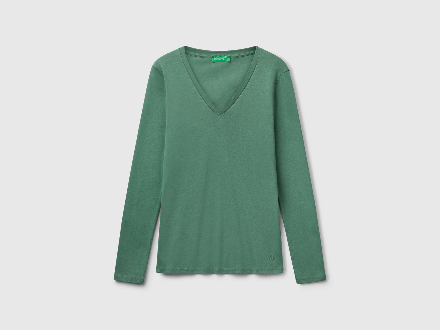 T-shirt a manica lunga con scollo a V da donna verde | Benetton Outlet