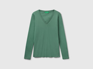 T-shirt a manica lunga con scollo a V
