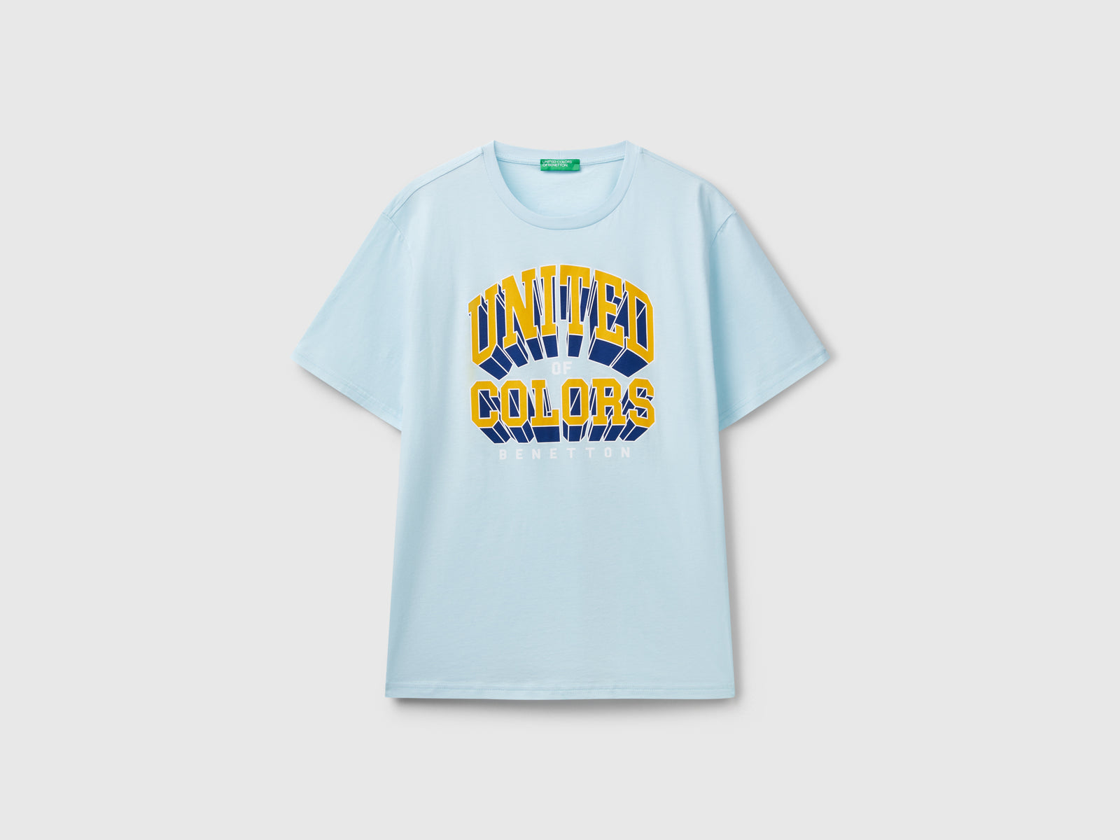 T-shirt azzurra in cotone con logo giallo da uomo turchese | Benetton Outlet