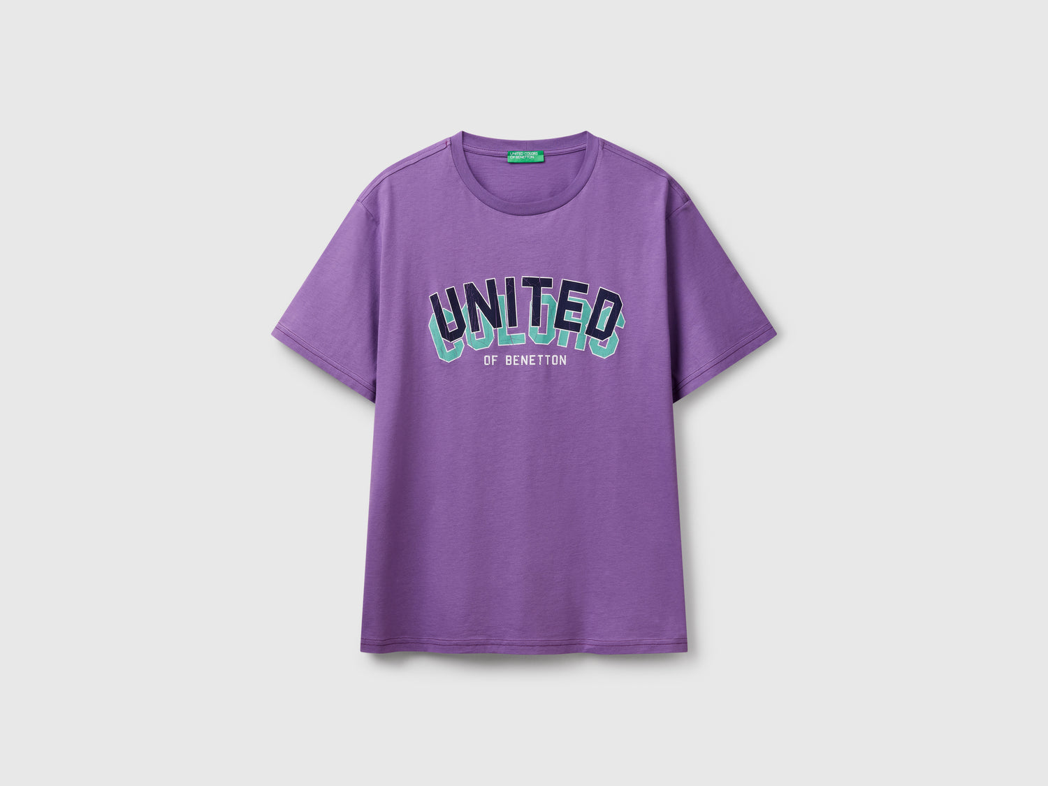T-shirt in cotone con logo nero da uomo viola | Benetton Outlet