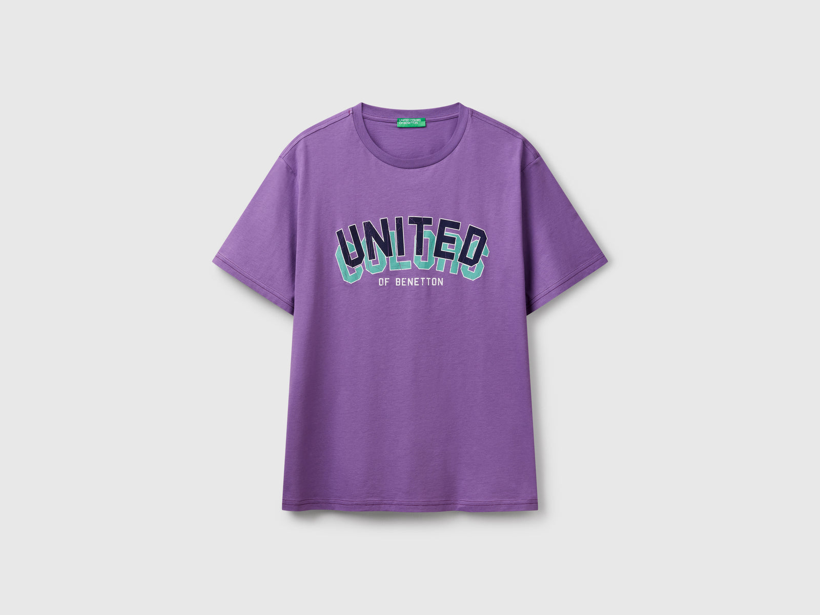 T-shirt in cotone con logo nero da uomo viola | Benetton Outlet