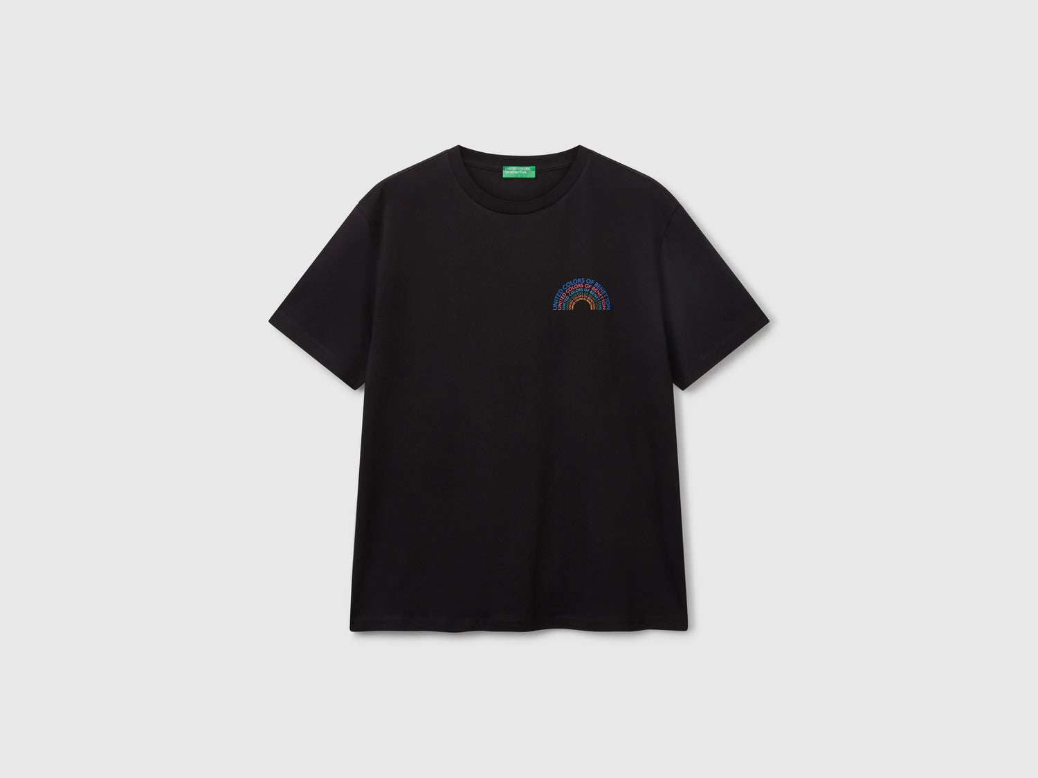 T-shirt in cotone con logo bianco da uomo nero | Benetton Outlet