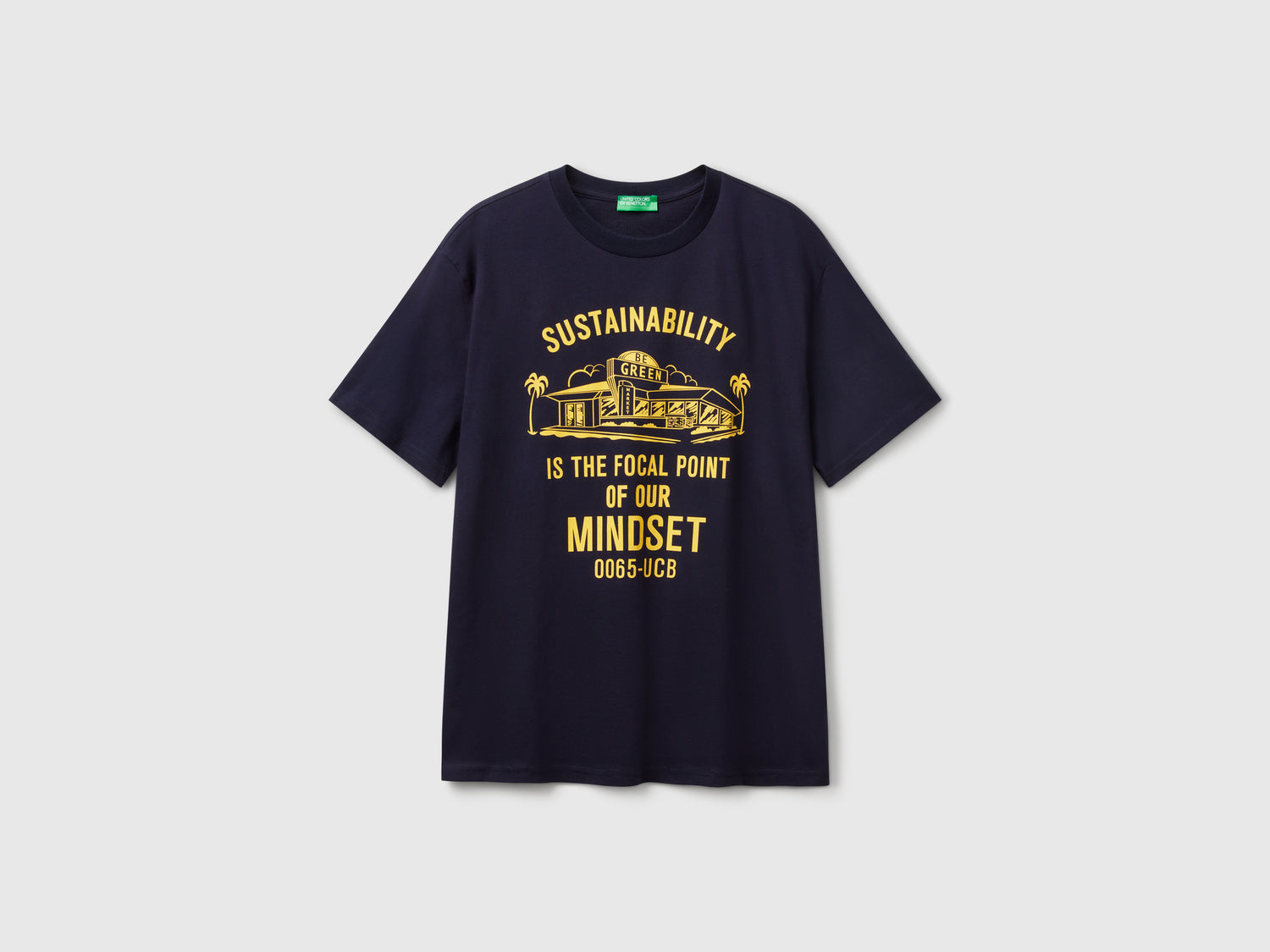 T-shirt con stampa in cotone bio da uomo blu scuro | Benetton Outlet