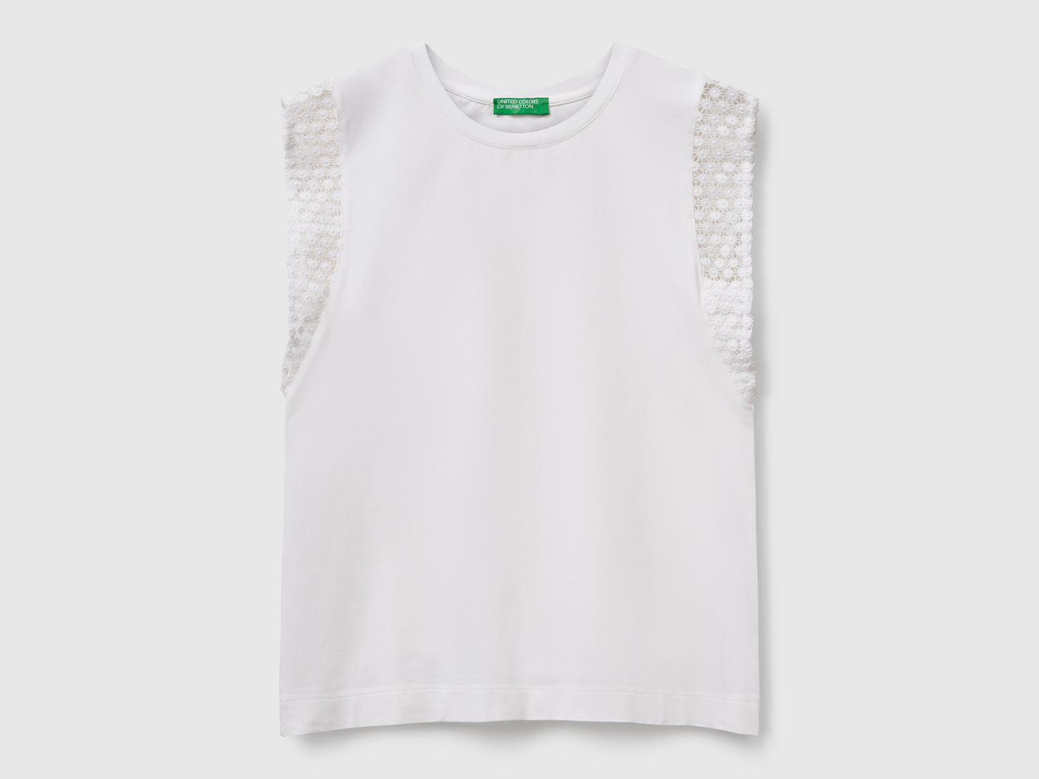 Top smanicato con macramè da donna bianco | Benetton Outlet
