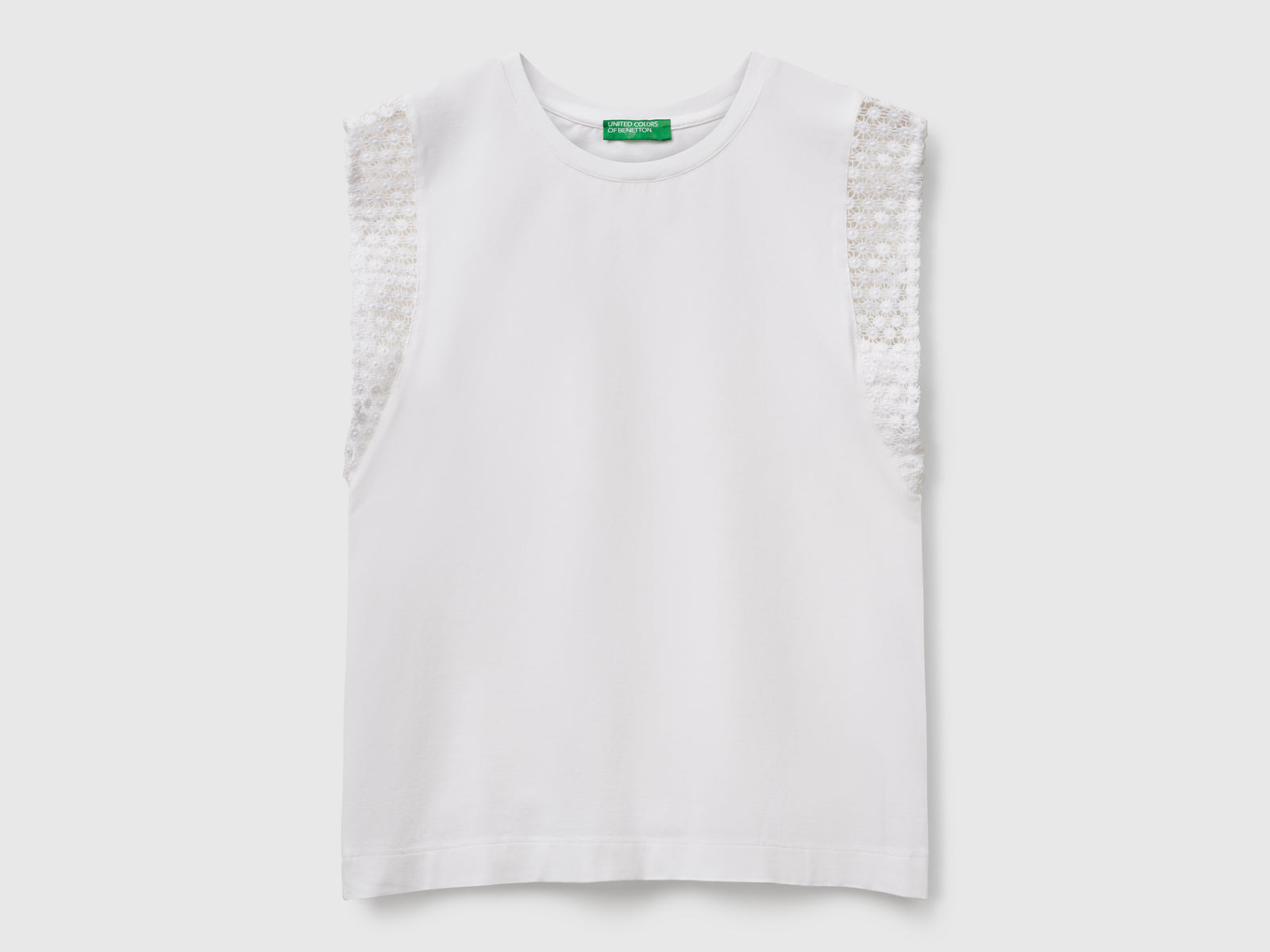 Top smanicato con macramè da donna bianco | Benetton Outlet