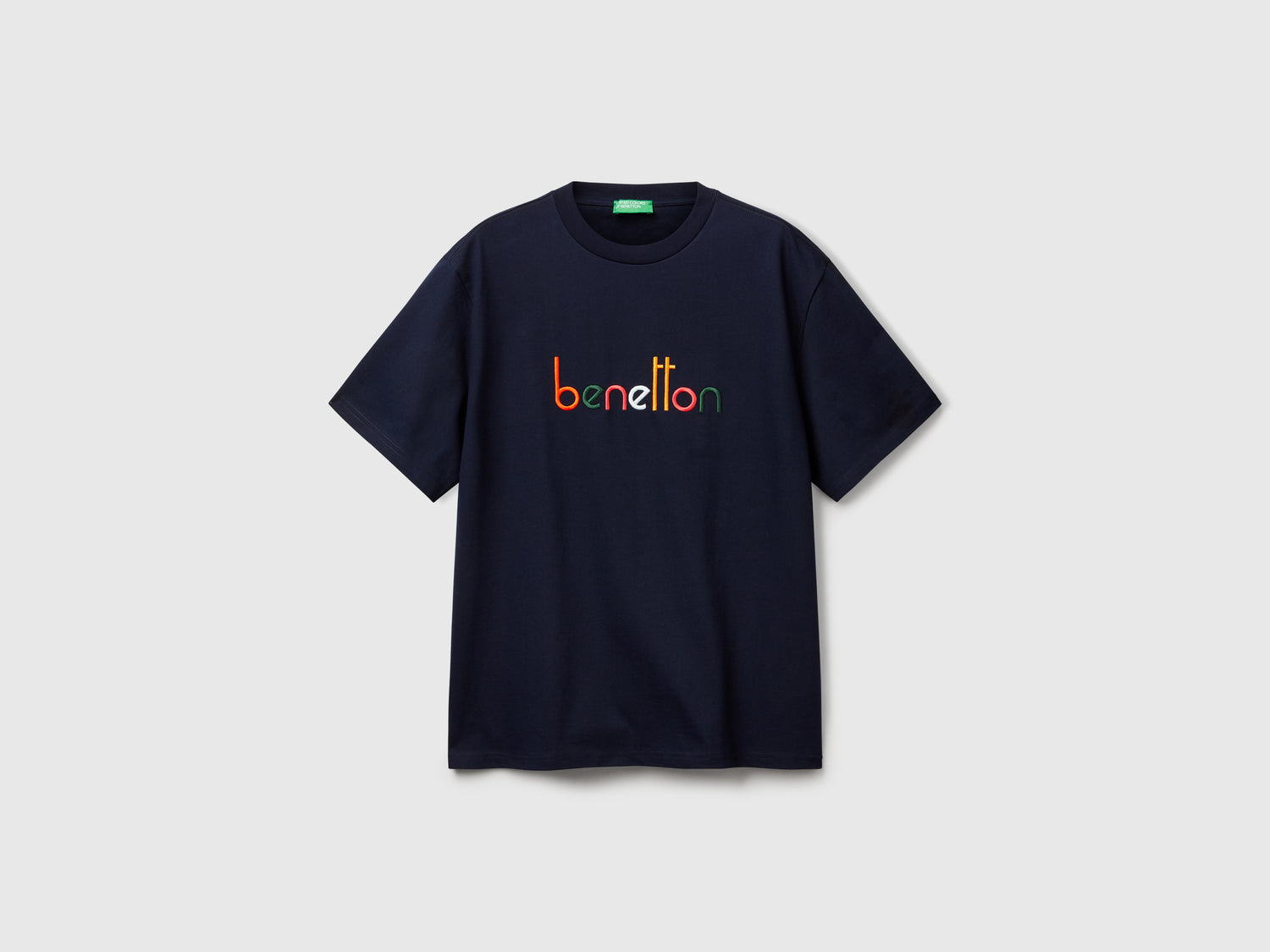 T-shirt over fit con ricamo logo da uomo blu scuro | Benetton Outlet