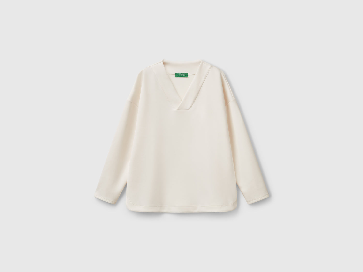 Felpa con scollo a V da donna bianco panna | Benetton Outlet