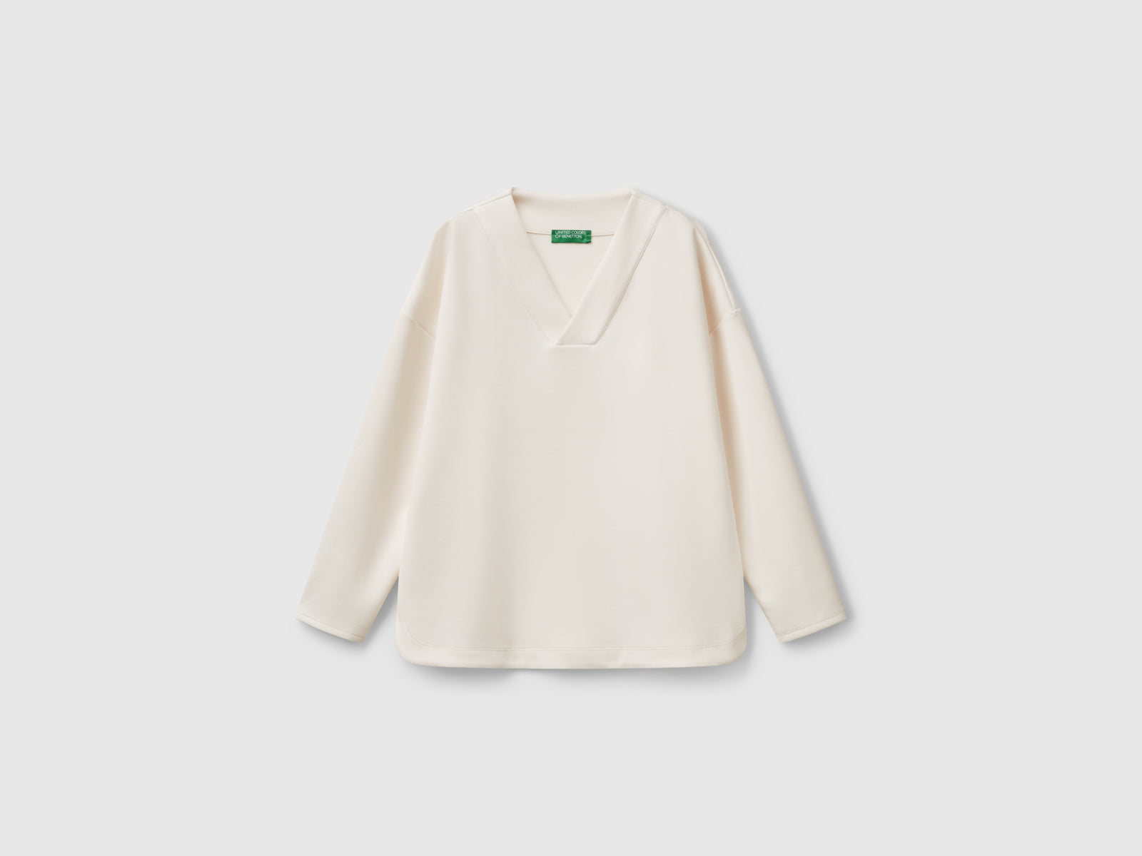 Felpa con scollo a V da donna bianco panna | Benetton Outlet