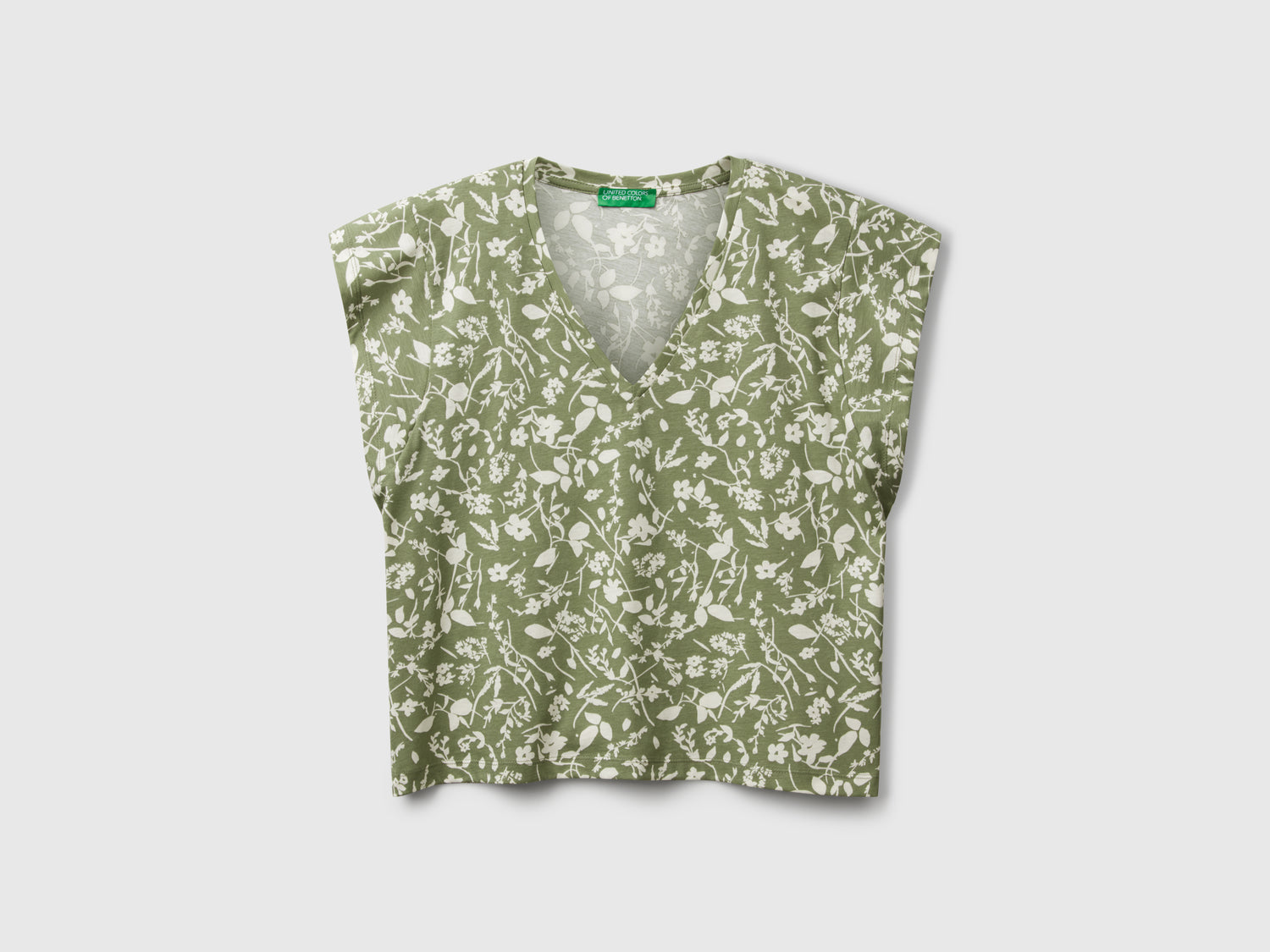 T-shirt with flower print da donna verde oliva | Benetton Outlet
