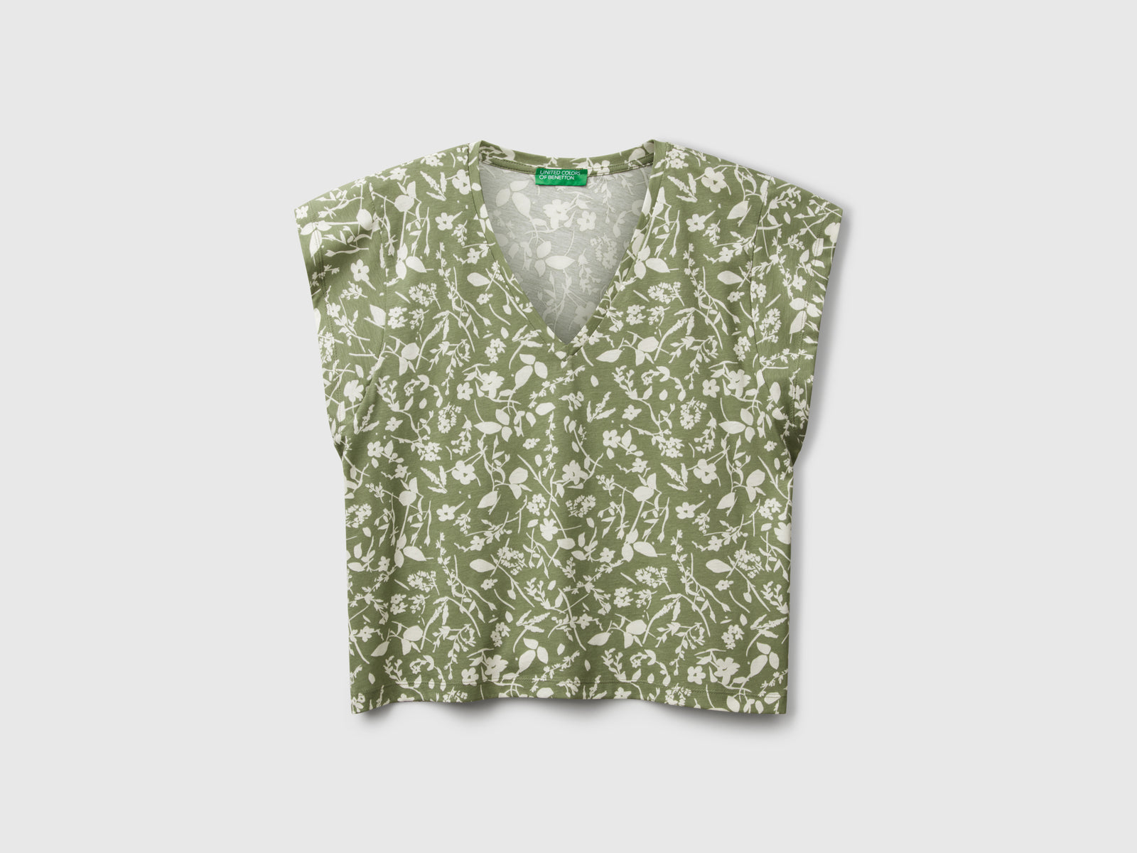 T-shirt with flower print da donna verde oliva | Benetton Outlet