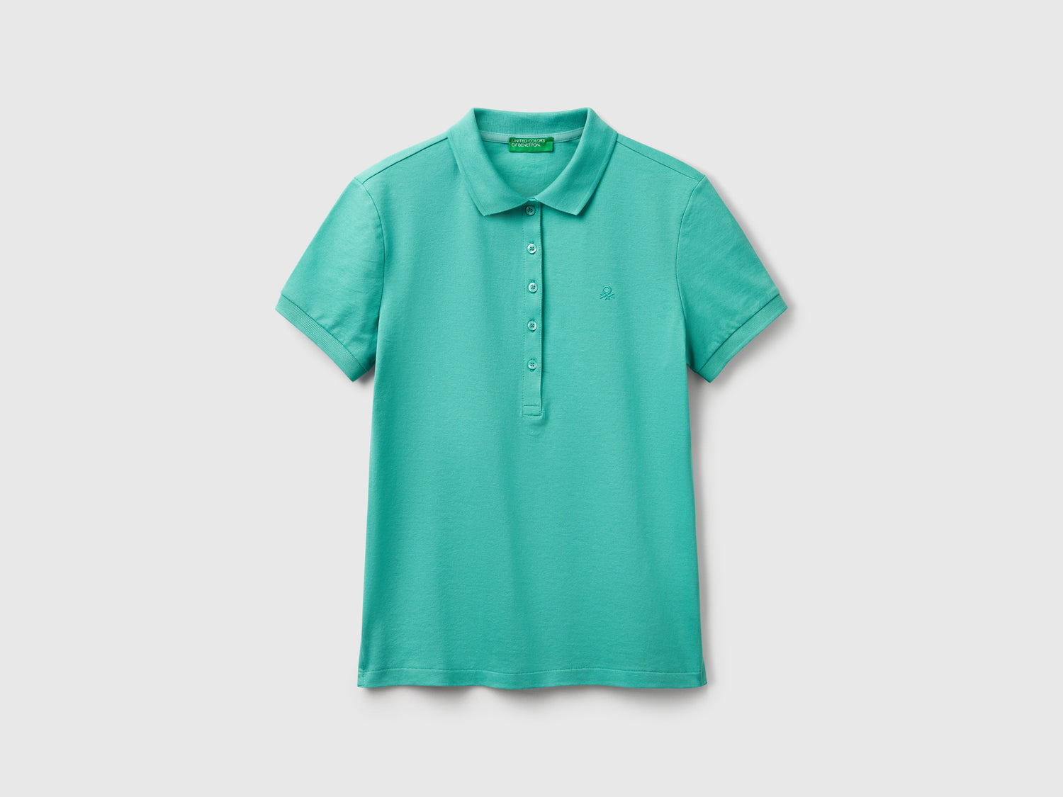 Polo slim fit in cotone stretch da donna verde acqua | Benetton Outlet