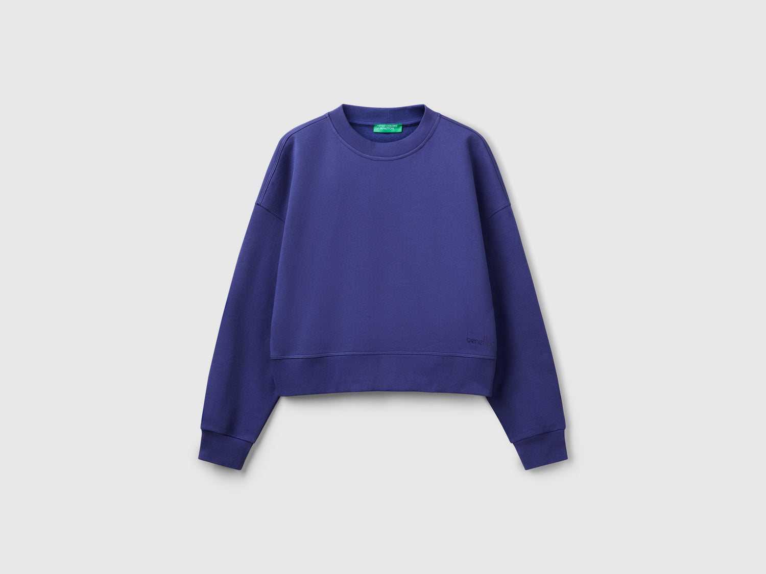 Felpa 100% cotone con stampa logo da donna blu | Benetton Outlet