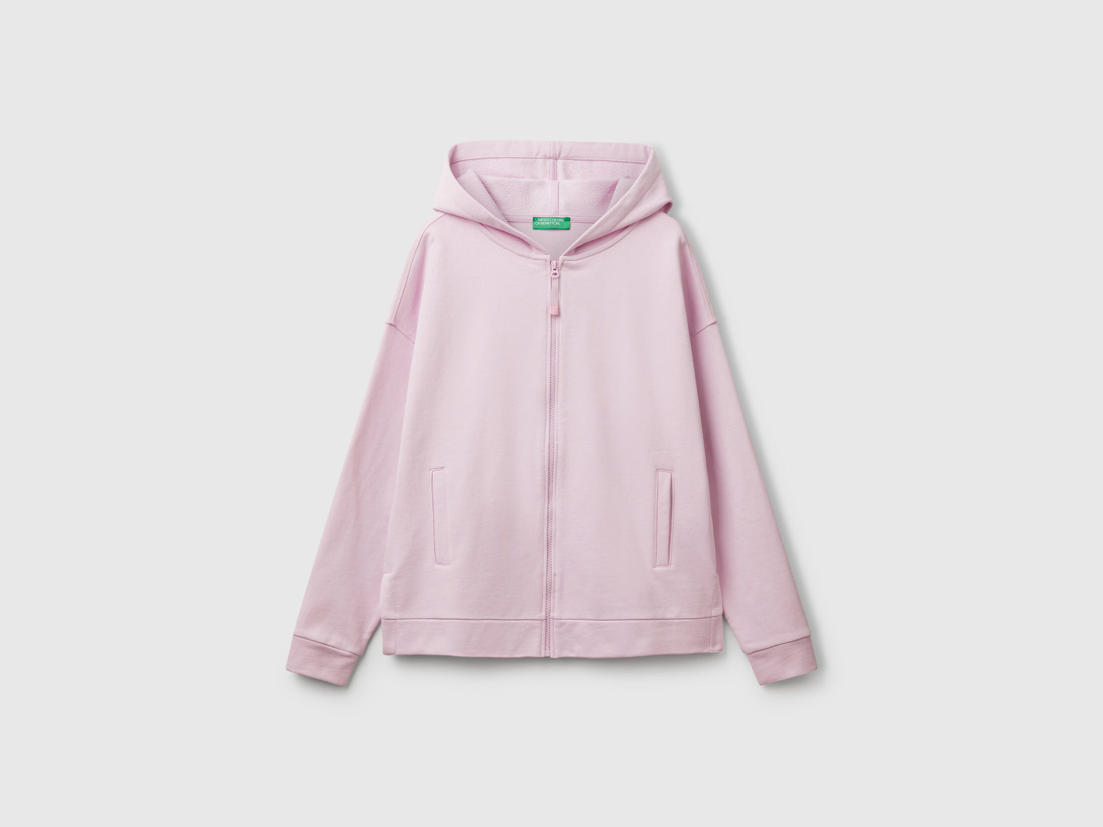 Felpa 100% cotone con zip e cappuccio da donna lilla | Benetton Outlet