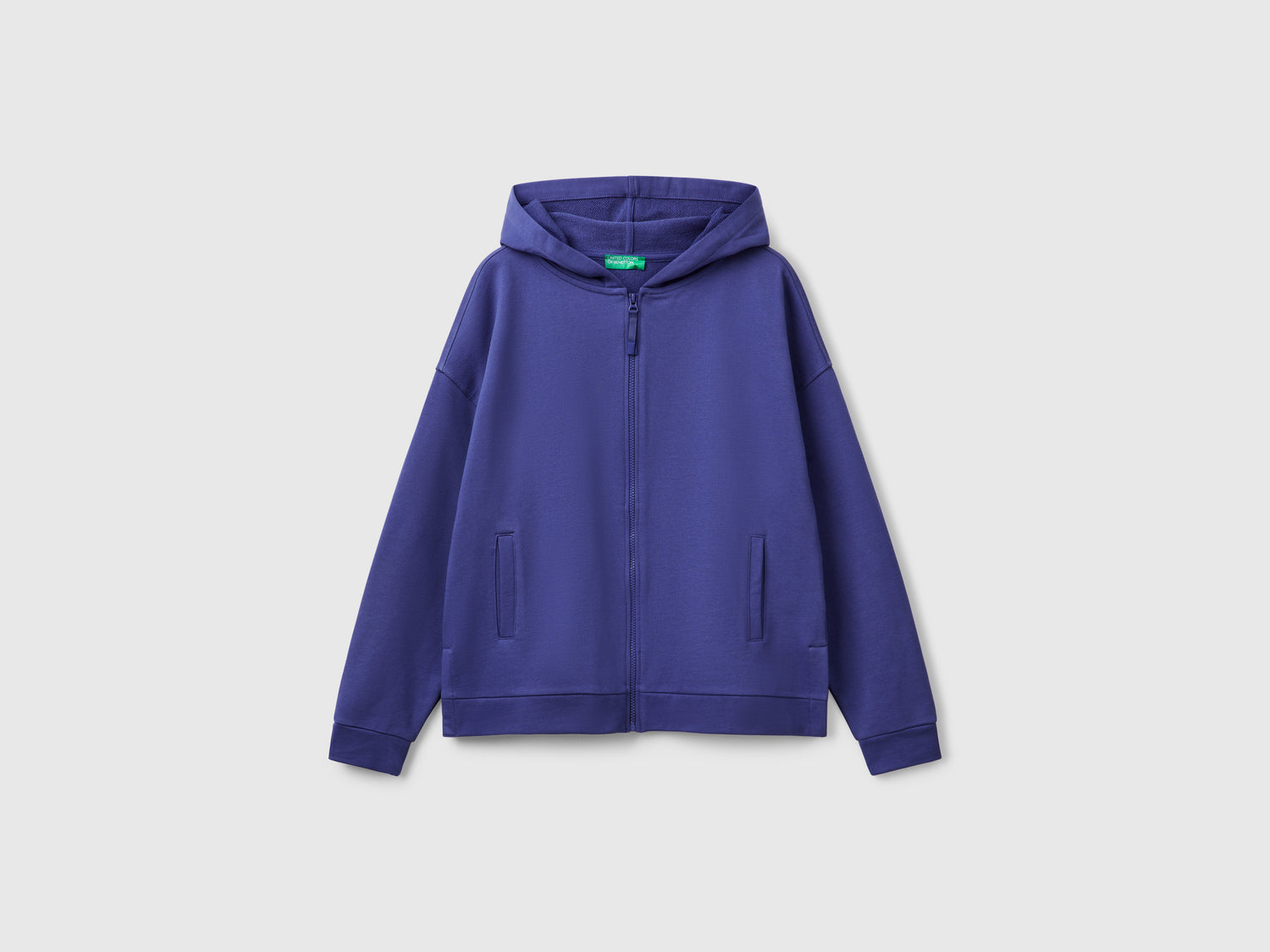 Felpa 100% cotone con zip e cappuccio da donna blu | Benetton Outlet