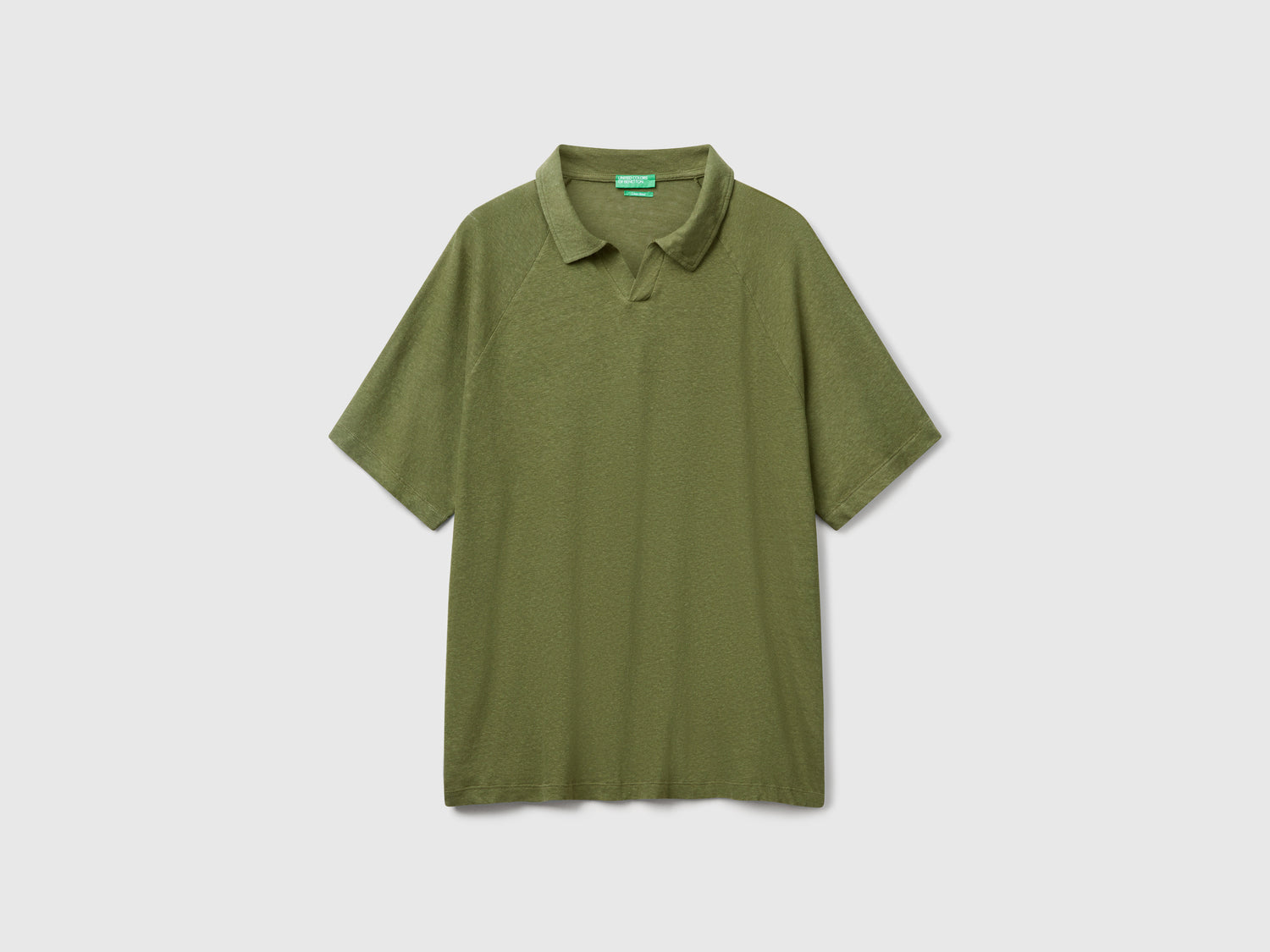 Polo in misto lino da uomo verde militare | Benetton Outlet