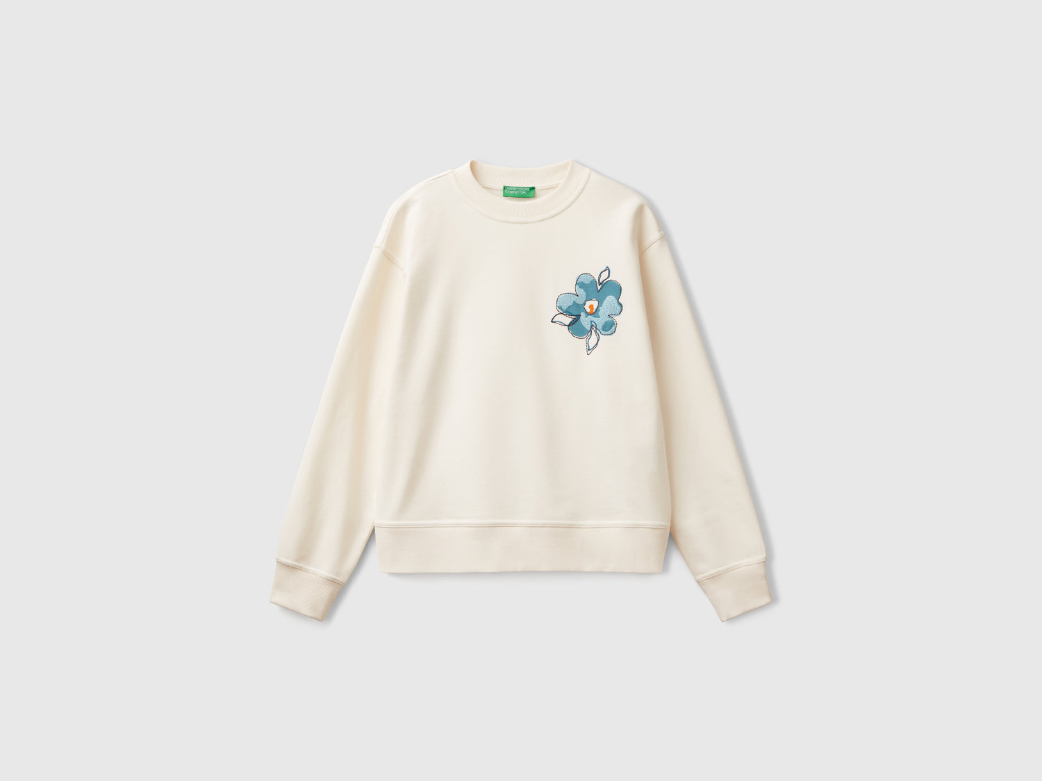 Felpa con ricamo floreale da donna bianco panna | Benetton Outlet