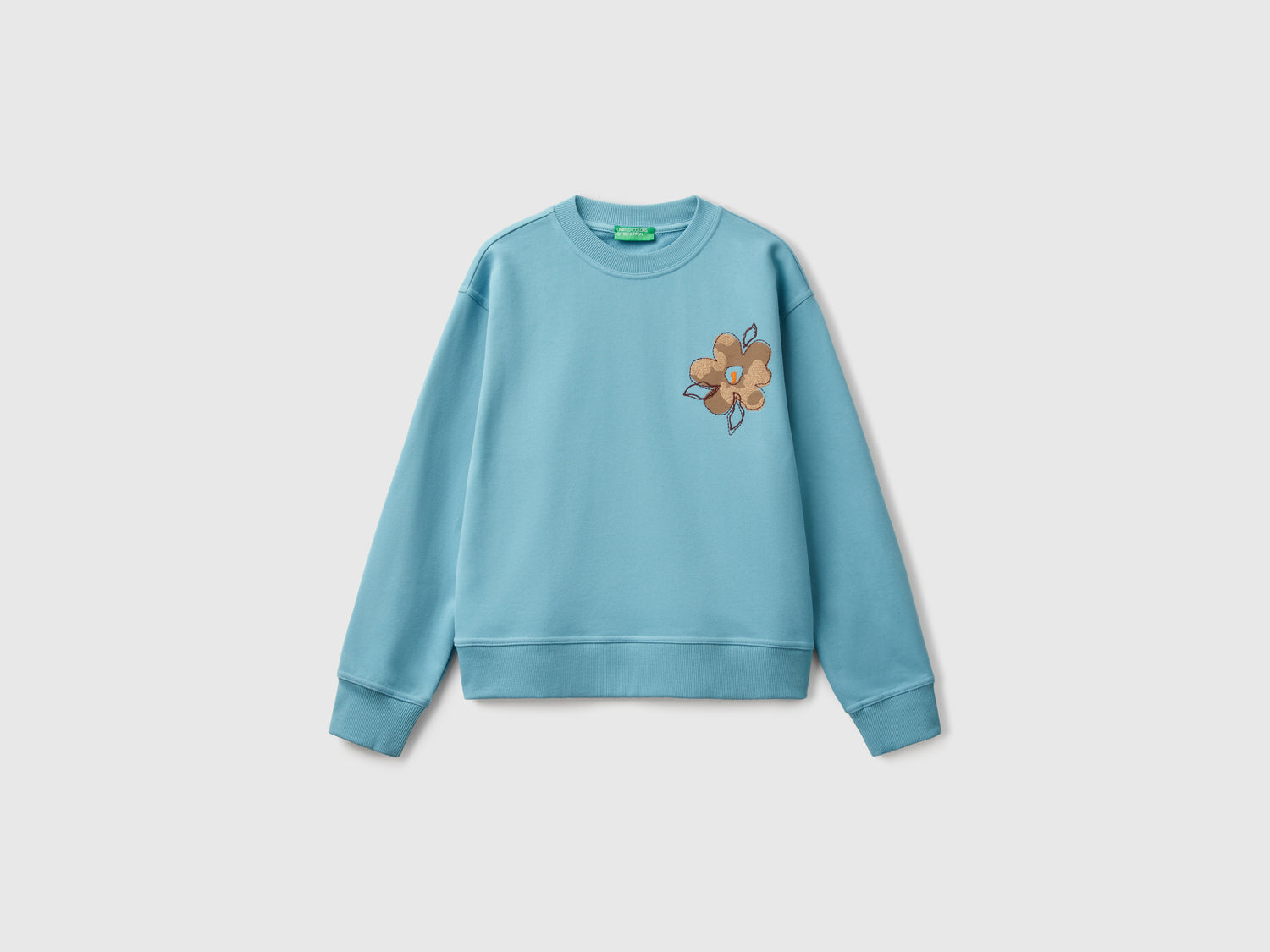 Felpa con ricamo floreale da donna azzurro | Benetton Outlet