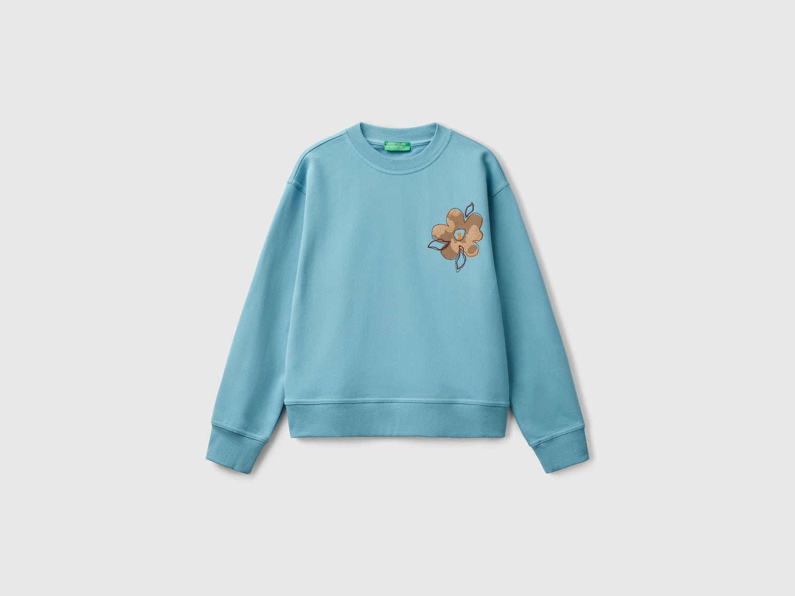 Felpa con ricamo floreale da donna azzurro | Benetton Outlet