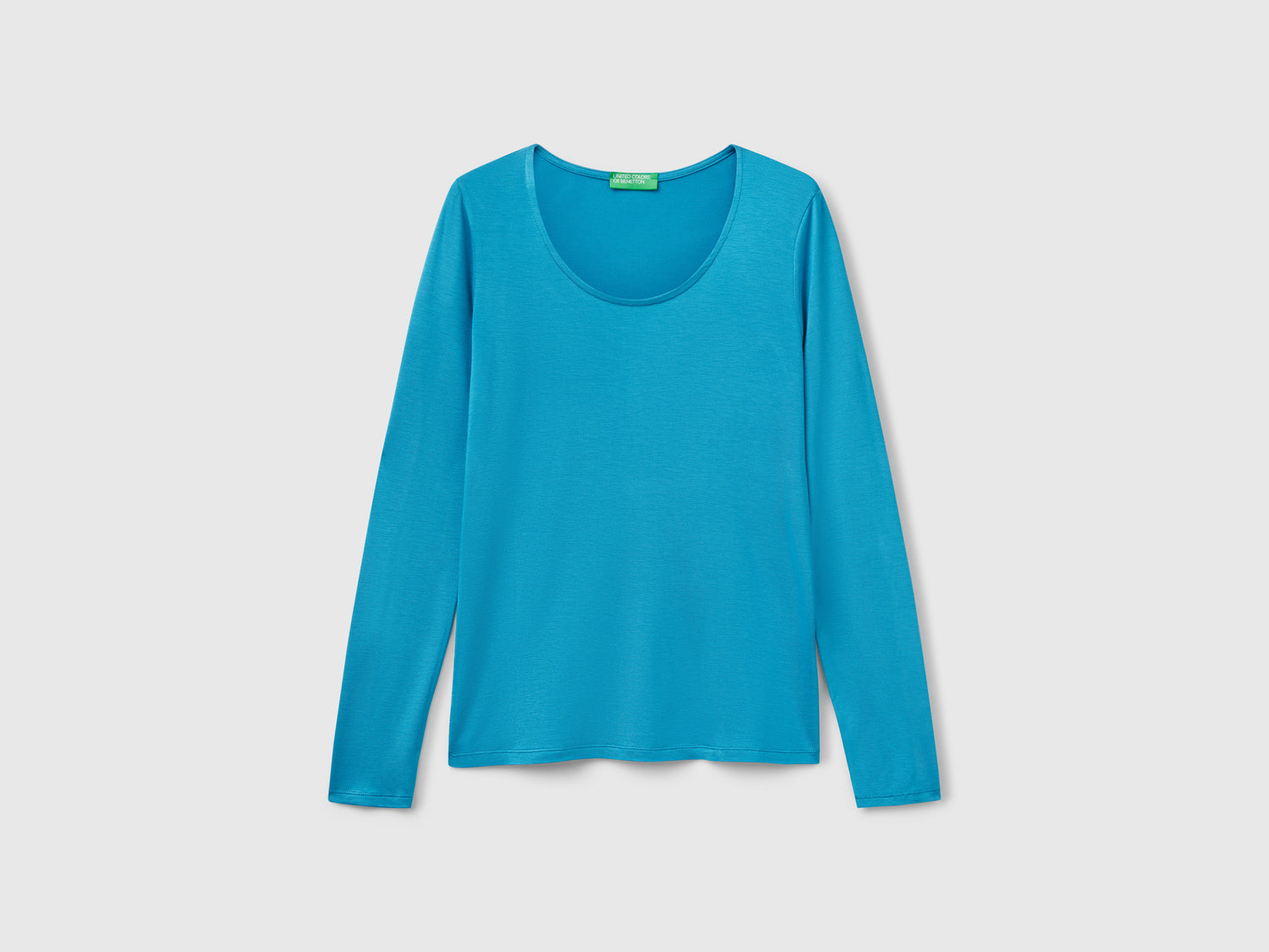Maglietta slim fit in viscosa stretch da donna turchese | Benetton Outlet