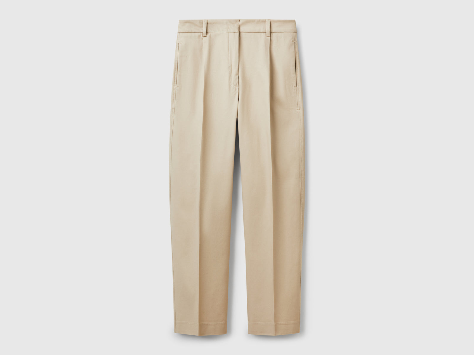 Pantaloni in cotone stretch da donna beige | Benetton Outlet