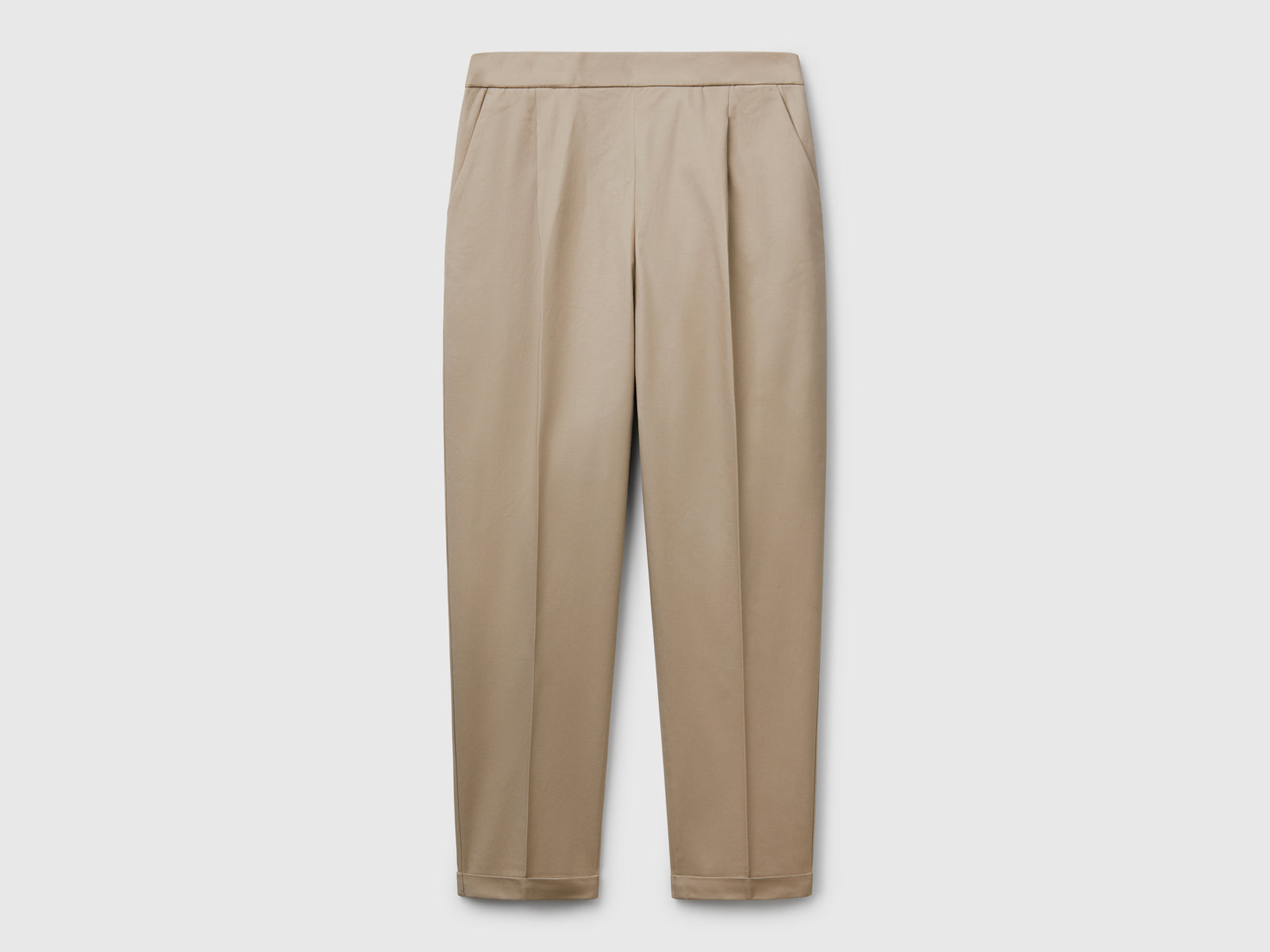 Pantaloni in cotone elasticizzato da donna beige | Benetton Outlet