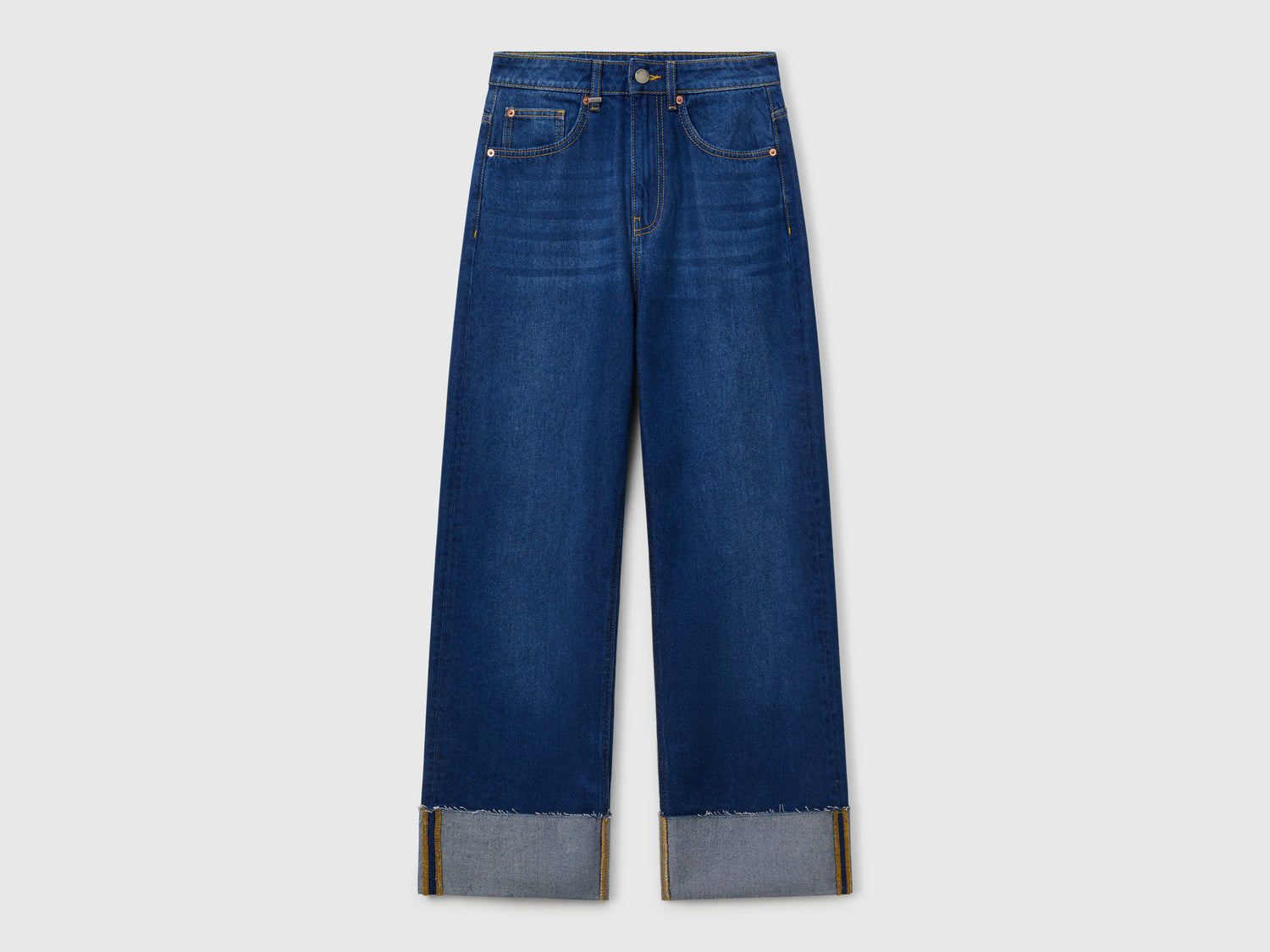 Jeans wide fit con risvolto da donna blu scuro | Benetton Outlet