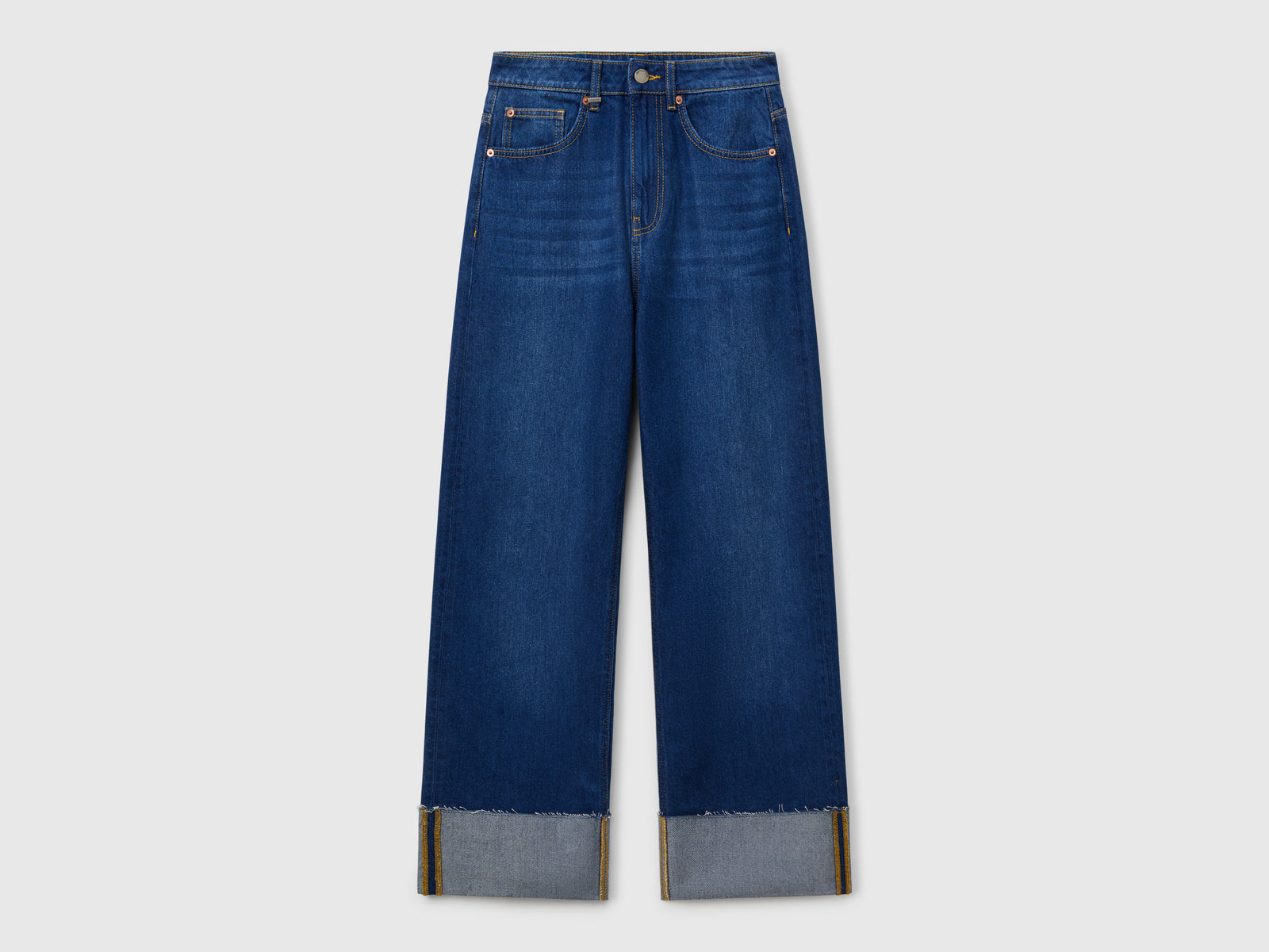 Jeans wide fit con risvolto da donna blu scuro | Benetton Outlet