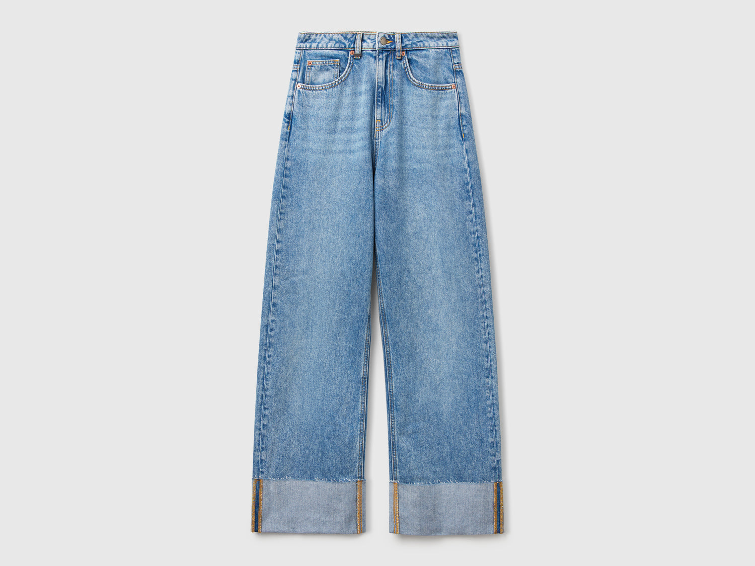 Jeans wide fit con risvolto da donna azzurro | Benetton Outlet
