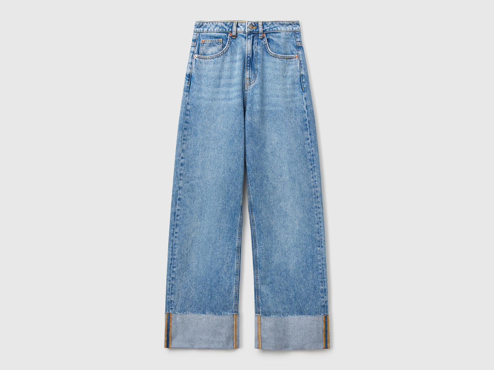 Jeans wide fit con risvolto da donna azzurro | Benetton Outlet