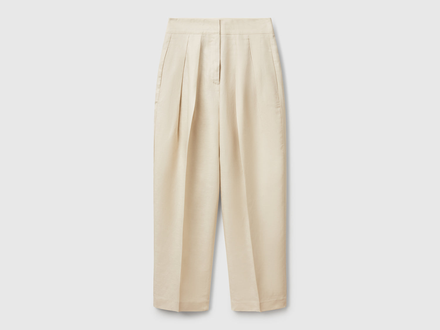 Pantaloni ampi in misto lino da donna beige | Benetton Outlet
