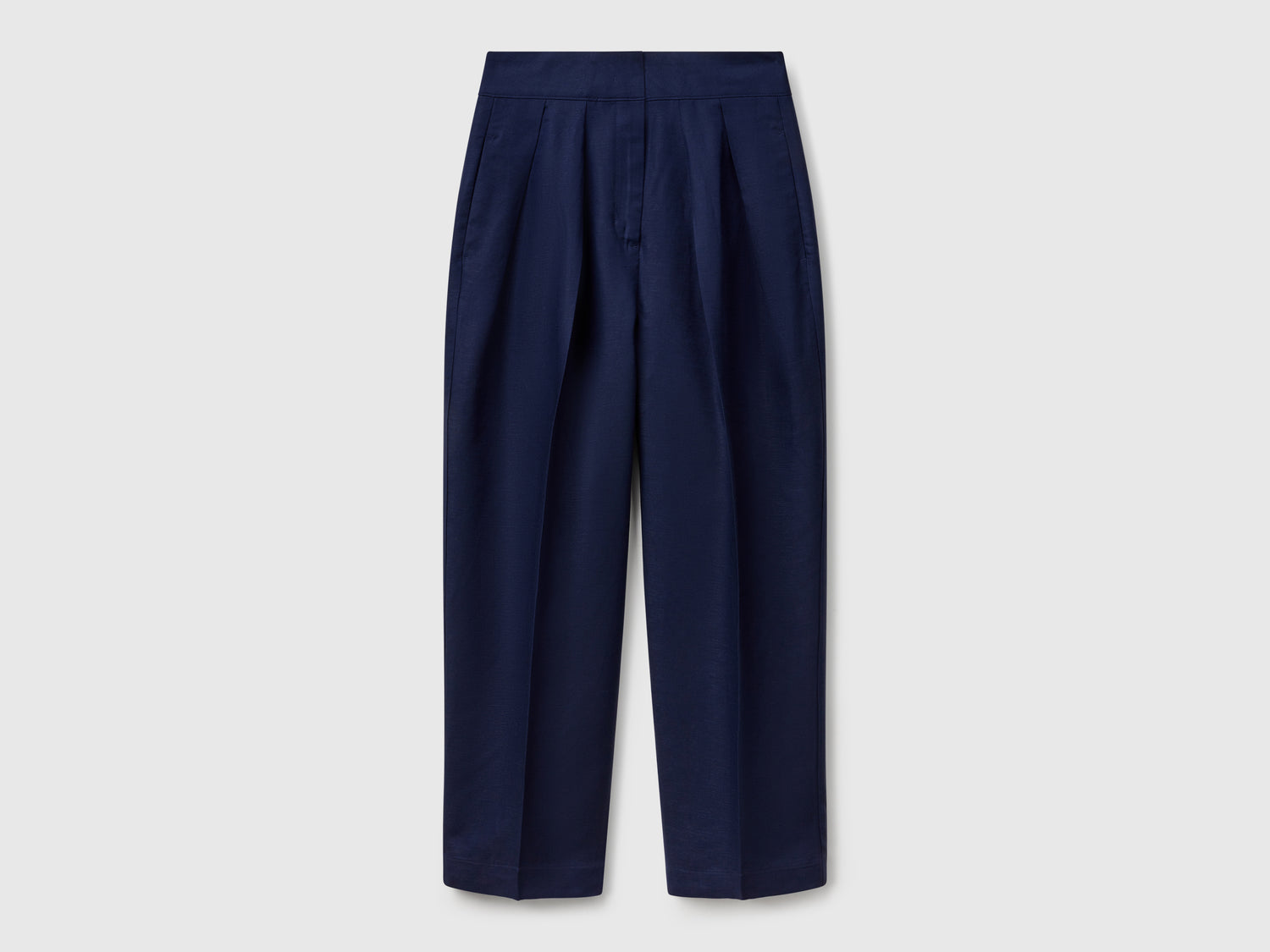 Wide-leg trousers in linen blend da donna blu scuro | Benetton Outlet