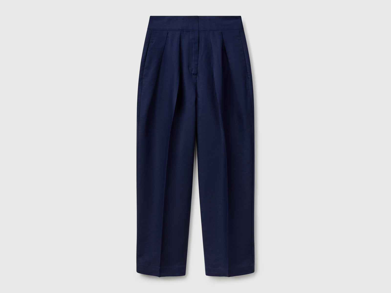 Wide-leg trousers in linen blend da donna blu scuro | Benetton Outlet