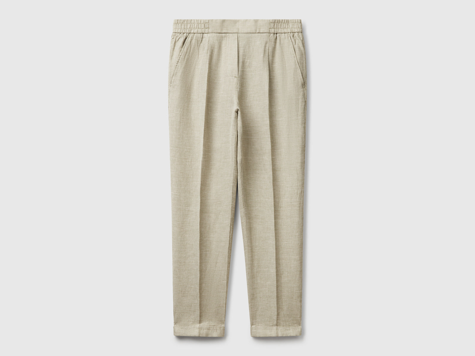 Pantaloni a quadri in misto lino da donna verde oliva | Benetton Outlet