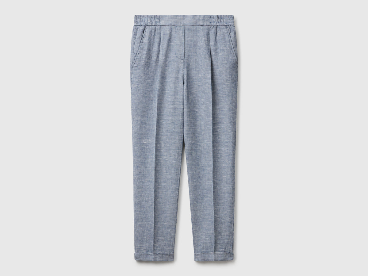 Pantaloni a quadri in misto lino