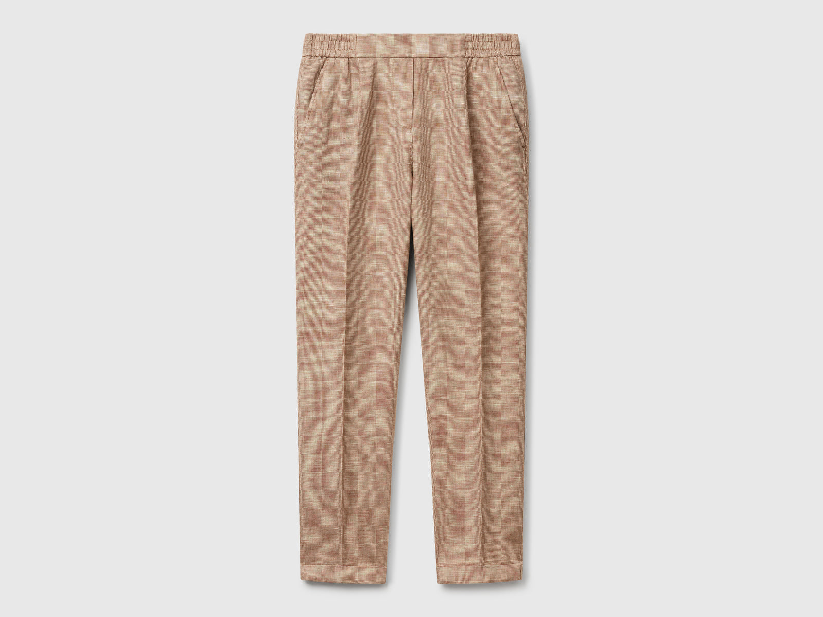 Pantaloni a quadri in misto lino da donna marrone | Benetton Outlet