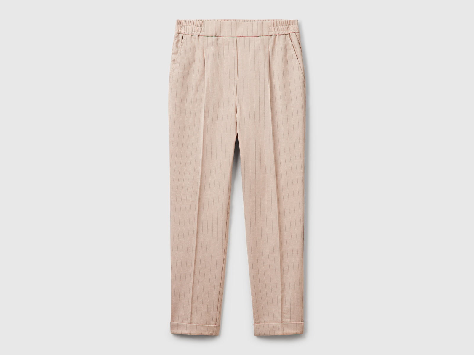Pantaloni gessati regular fit da donna beige | Benetton Outlet
