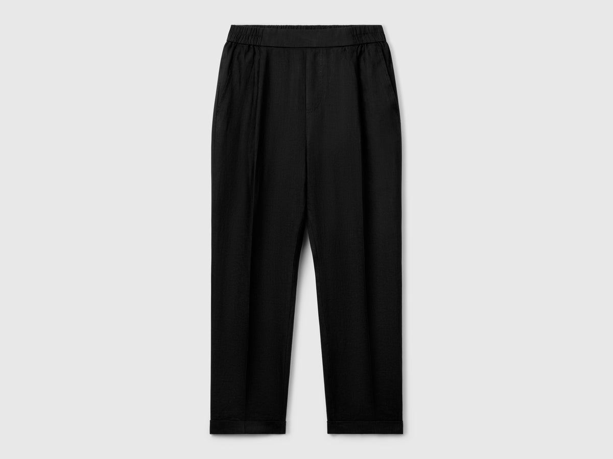 Pantaloni cropped in 100% lino