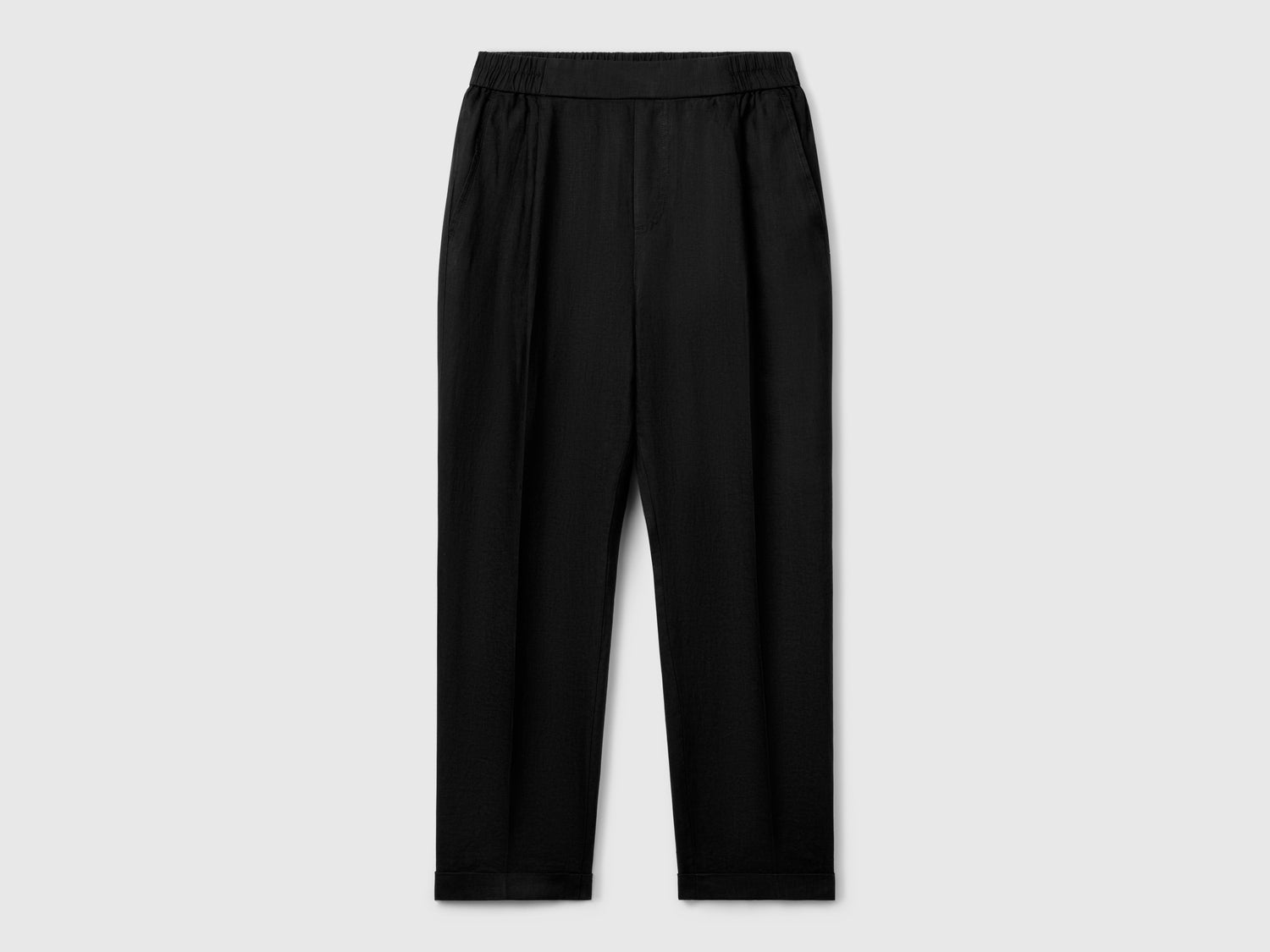 Pantaloni cropped in 100% lino da donna nero | Benetton Outlet