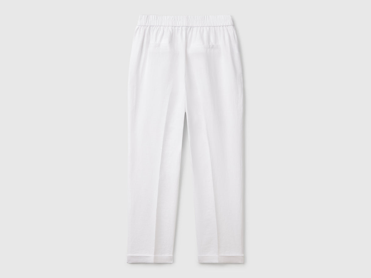 Pantaloni cropped in 100% lino