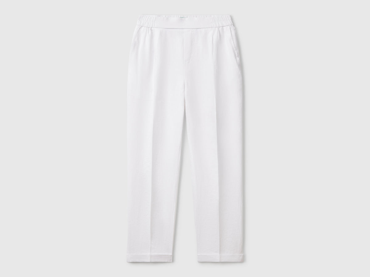 Pantaloni cropped in 100% lino