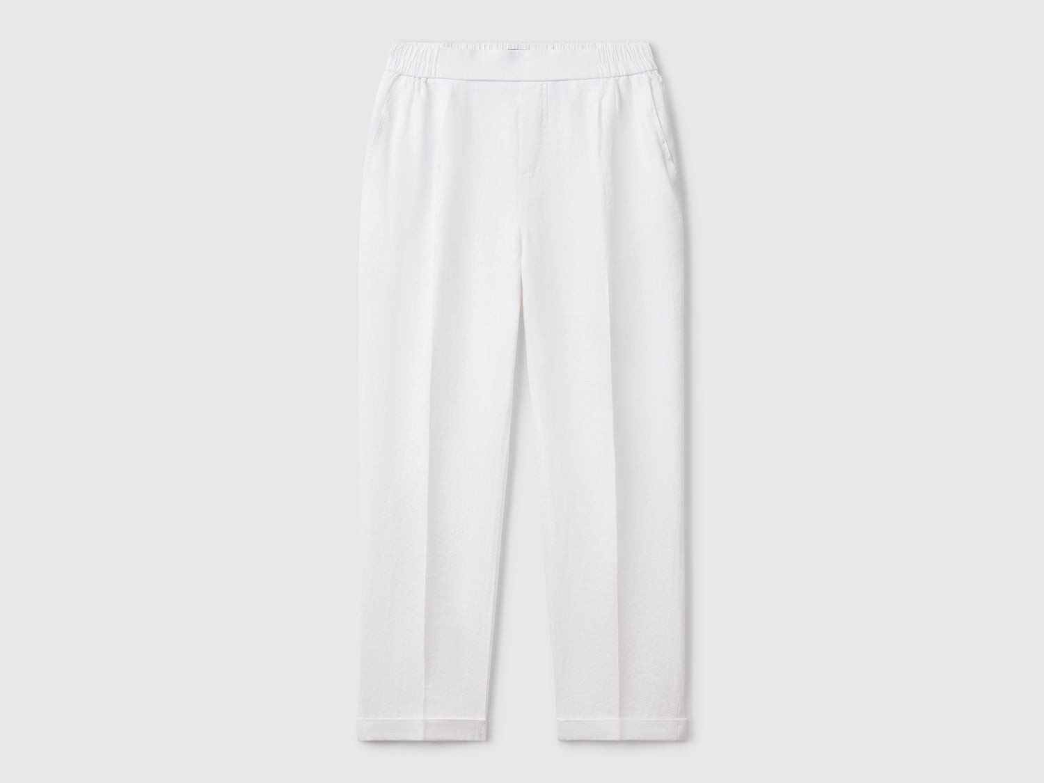 Pantaloni cropped in 100% lino da donna bianco | Benetton Outlet